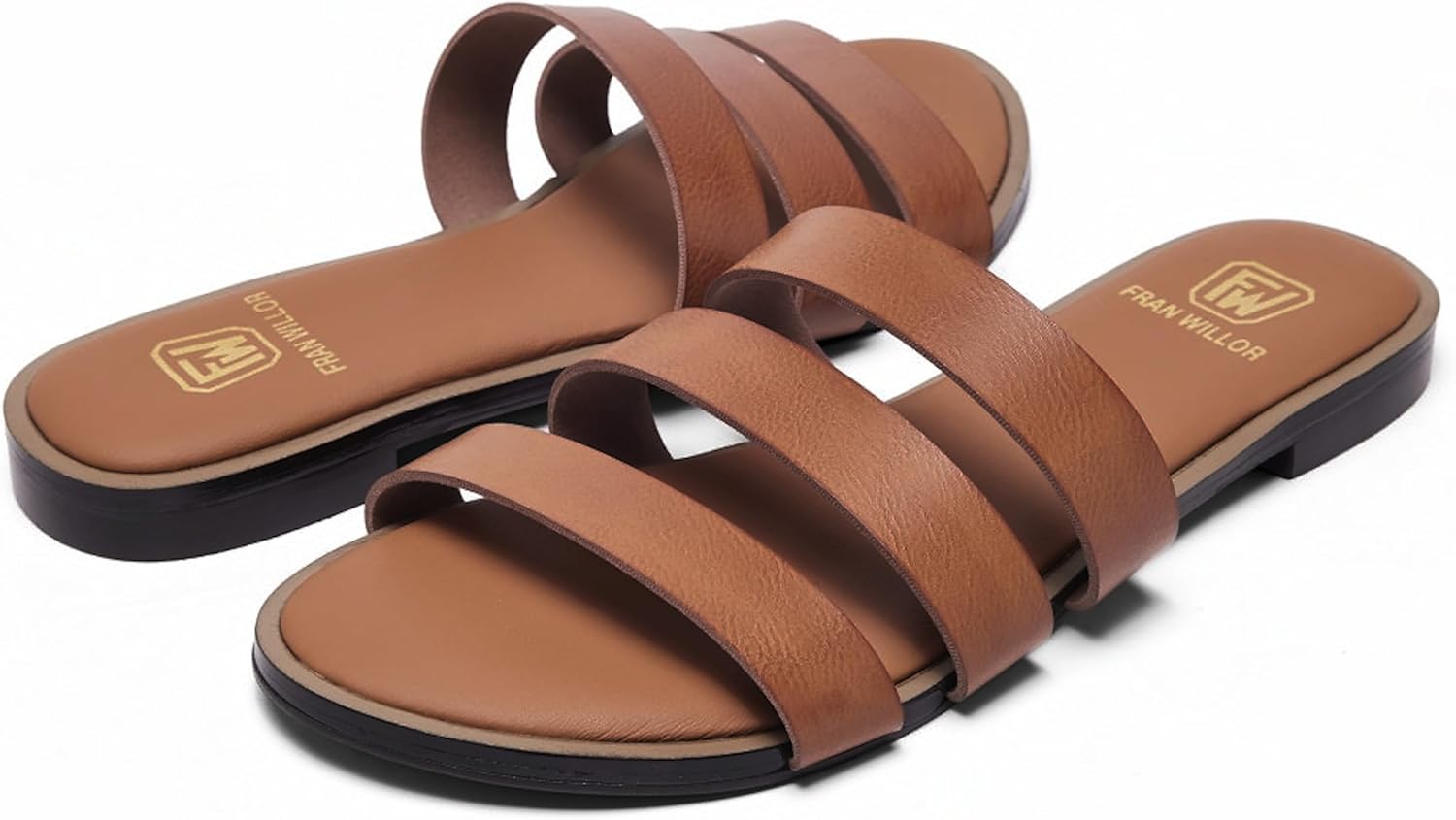 Women's Flat Sandals Dressy Open Toe Round Toe Slide Sandals Comfortable Casual Beach Slip on Slippers for Summer - Image 2