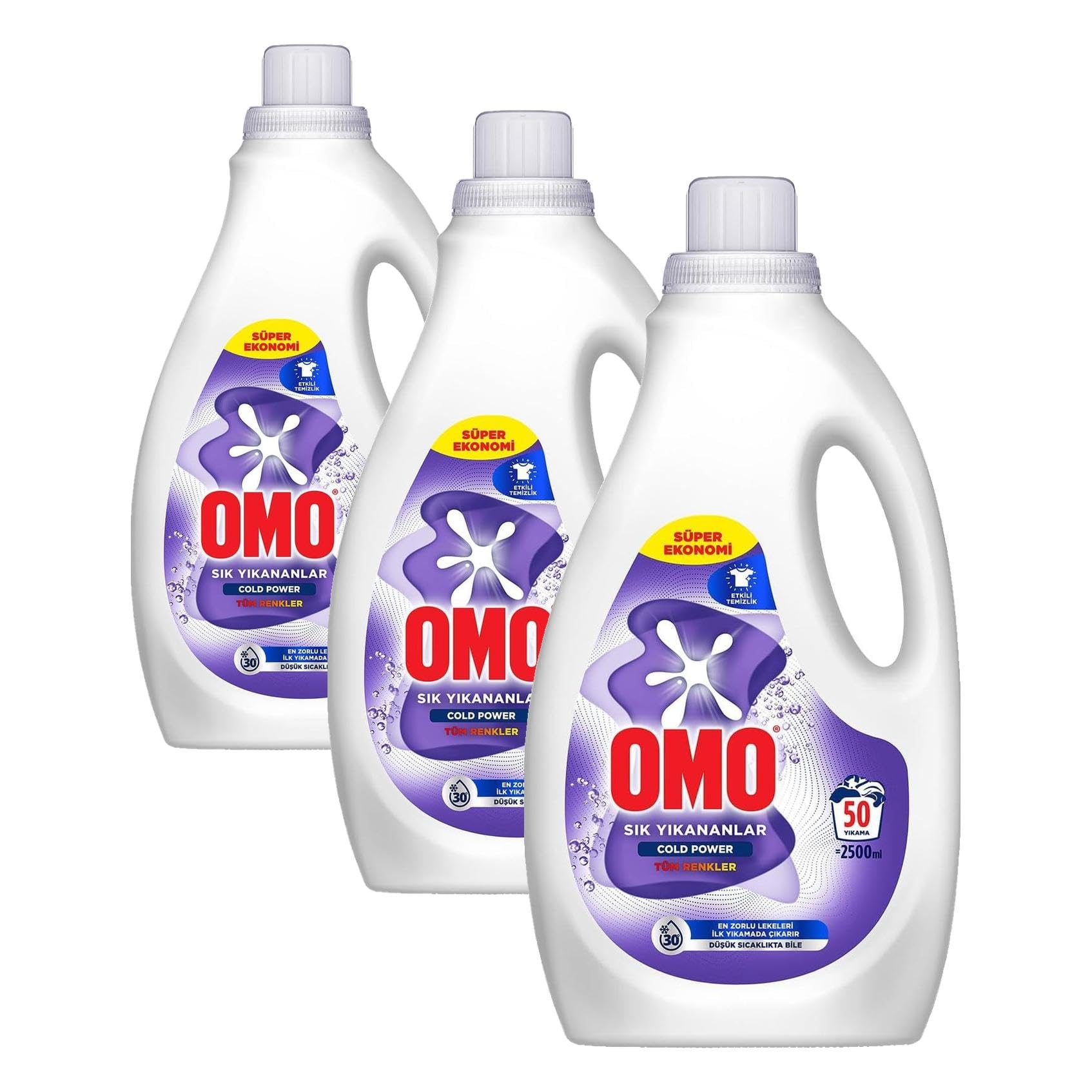 OMO Cold Power Sık Yıkananlar Tüm Renkler İçin Sıvı Çamaşır Deterjanı 2500 ml (3 paketi)