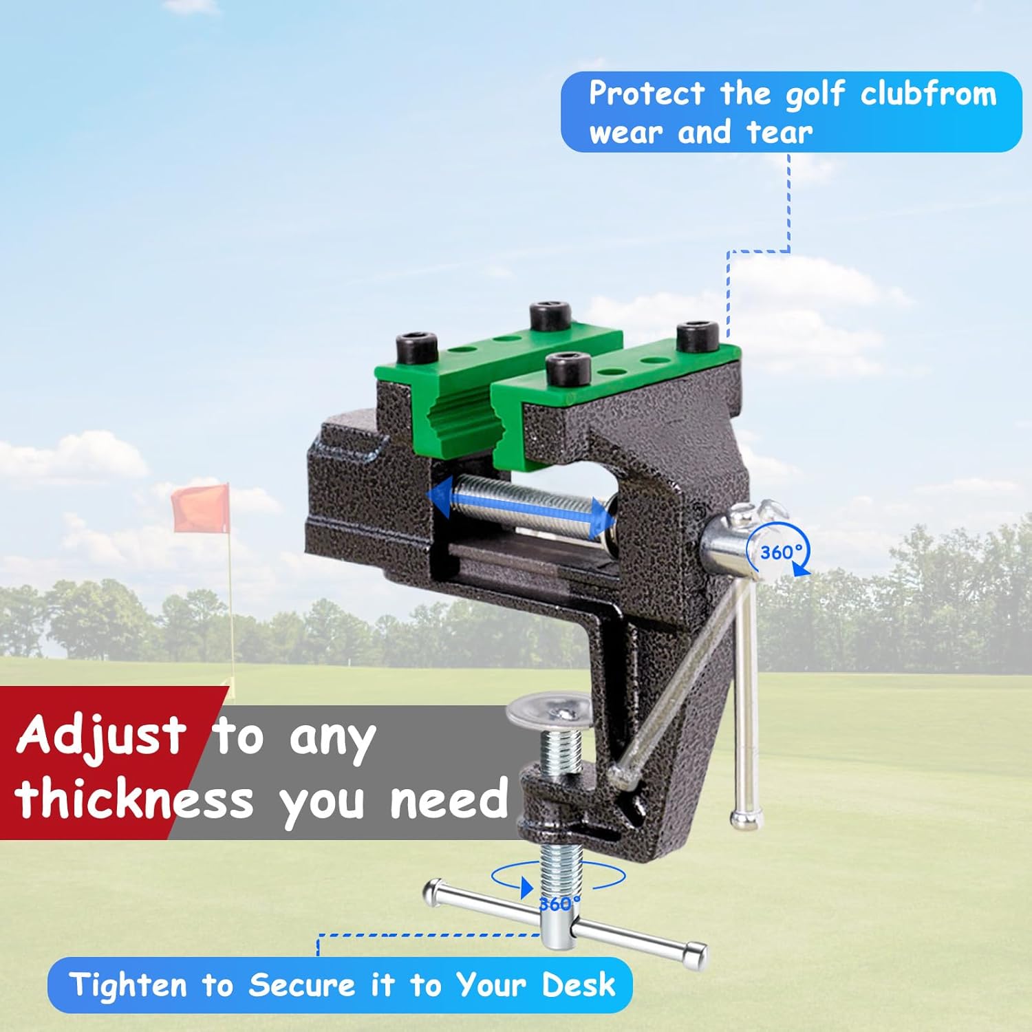 Golf Grip Regripping Kit with 360-Degree Rotating Portable Vise Clamp, Golf Club Grip Replacement Tool Set Includes Rubber Vice Clamp for Regripping Station, Grip Changing Kit