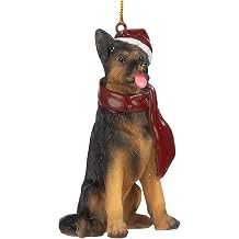 Design Toscano German Shepherd Holiday Dog Christmas Tree Ornament Xmas Decorations, 3 Inch, Full Color