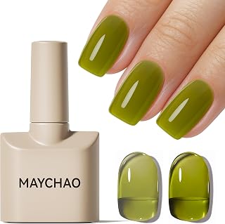MAYCHAO 15ML Jelly Green Gel Nail Polish 1Pc Transparent Green Gel Polish Soak Off UV LED Translucent Nail Varnish Neutral Color for Nail Art Starter Manicure Salon DIY at Home, 0.5 OZ