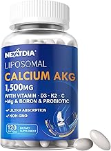 Liposomal Calcium AKG Supplement 1500mg with Vitamin D3 & K2 Softgels for Women & Men│ High Absorption│Calcium Supplements with Magnesium Glycinate, Boron, Probiotics & Vitamin C for Bone - 120 Pills