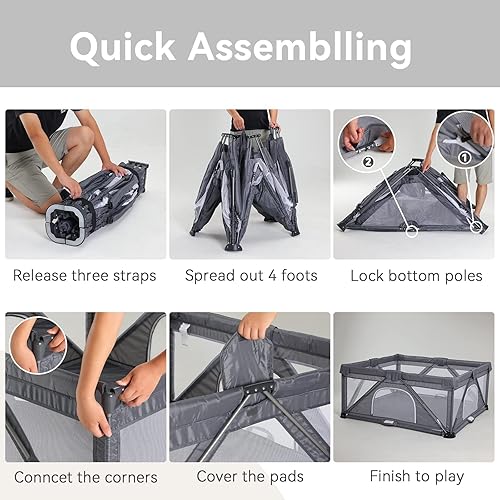 Miniatura 5 de Corralito plegable para bebés, corralito de juego extra grande para bebés y niños pequeños, patio de juegos portátil de seguridad para niños en