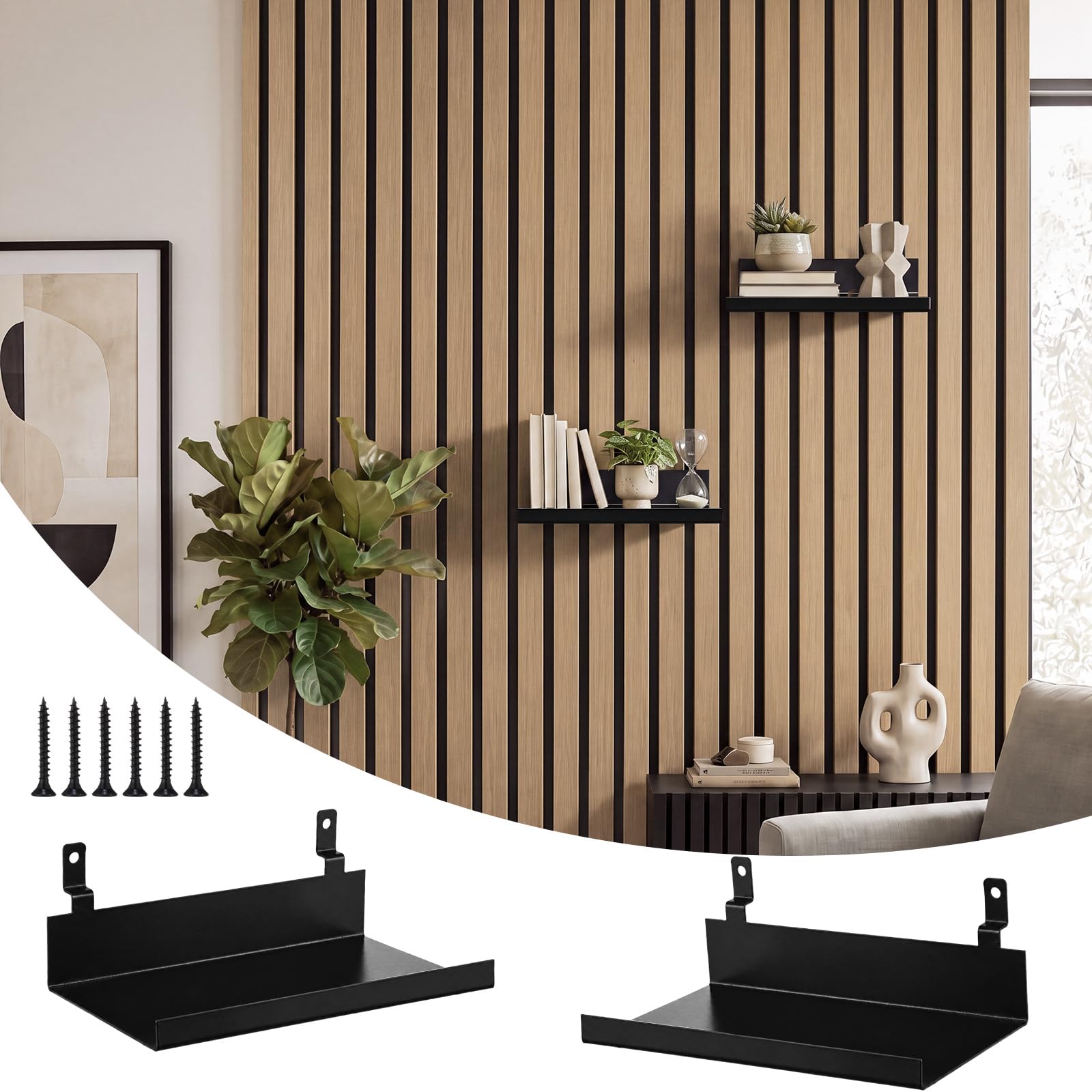 Hicarer 2 Pack Wall Shelves for Wood Slat Acoustic Panels 5.1" x 8"