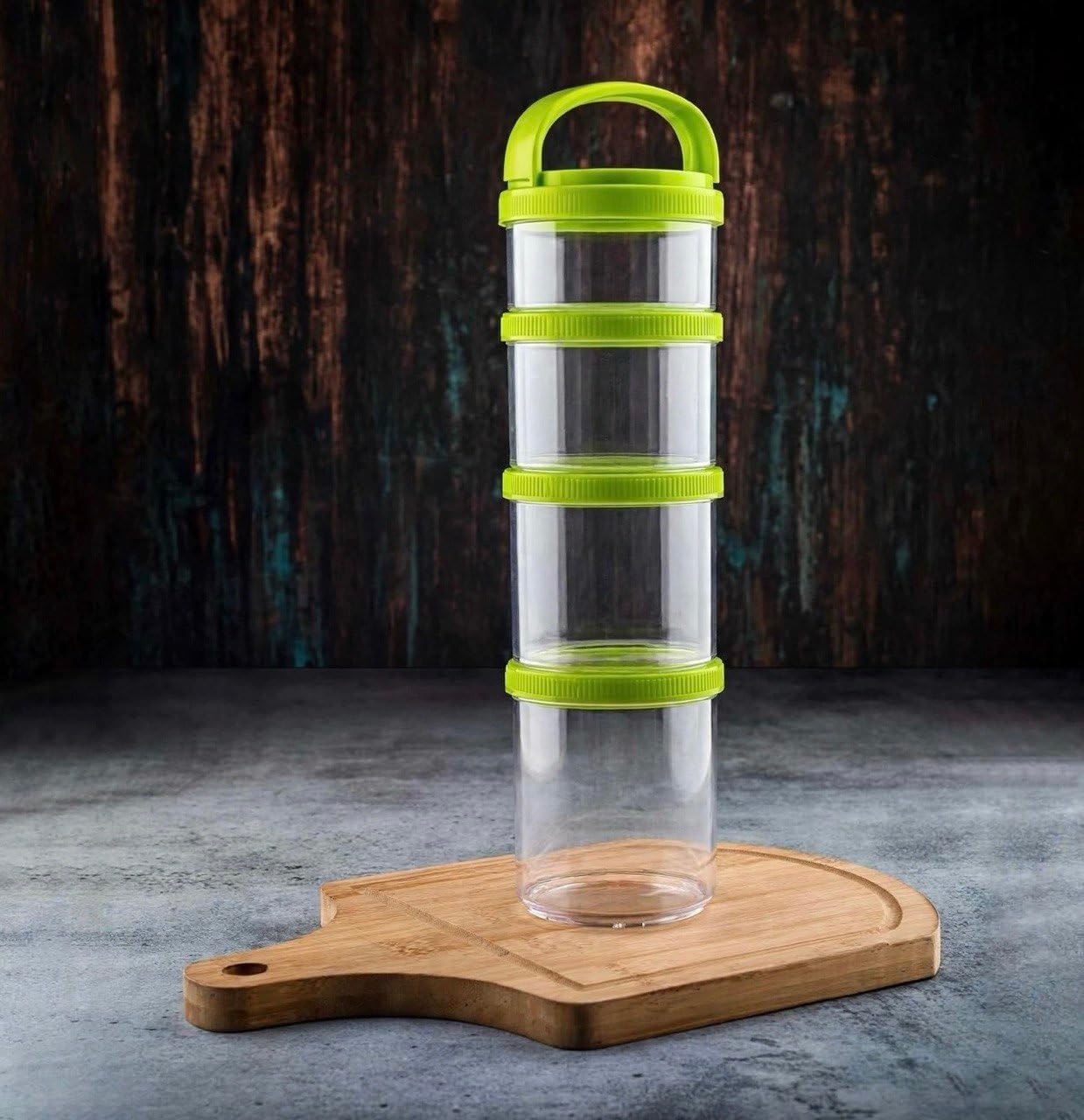 4-layer twist lock storage jars stackable bpa-free formula container non-spill snack cup containers for milk powder, protein, nuts & baby food portable travel storage jars (4 layer snack jar (green))