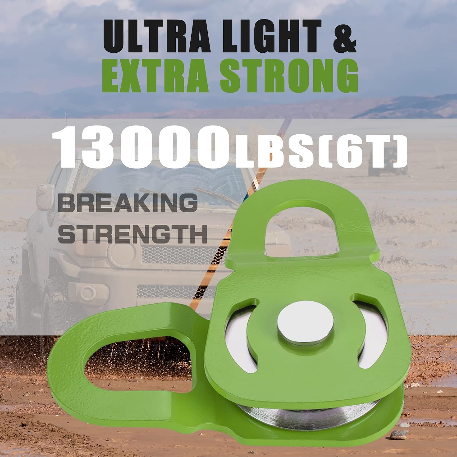Snatch Block for Winch Recovery, 6 Ton Break Strength, Towing Pulley Blocks 13,000 LBS Capacity