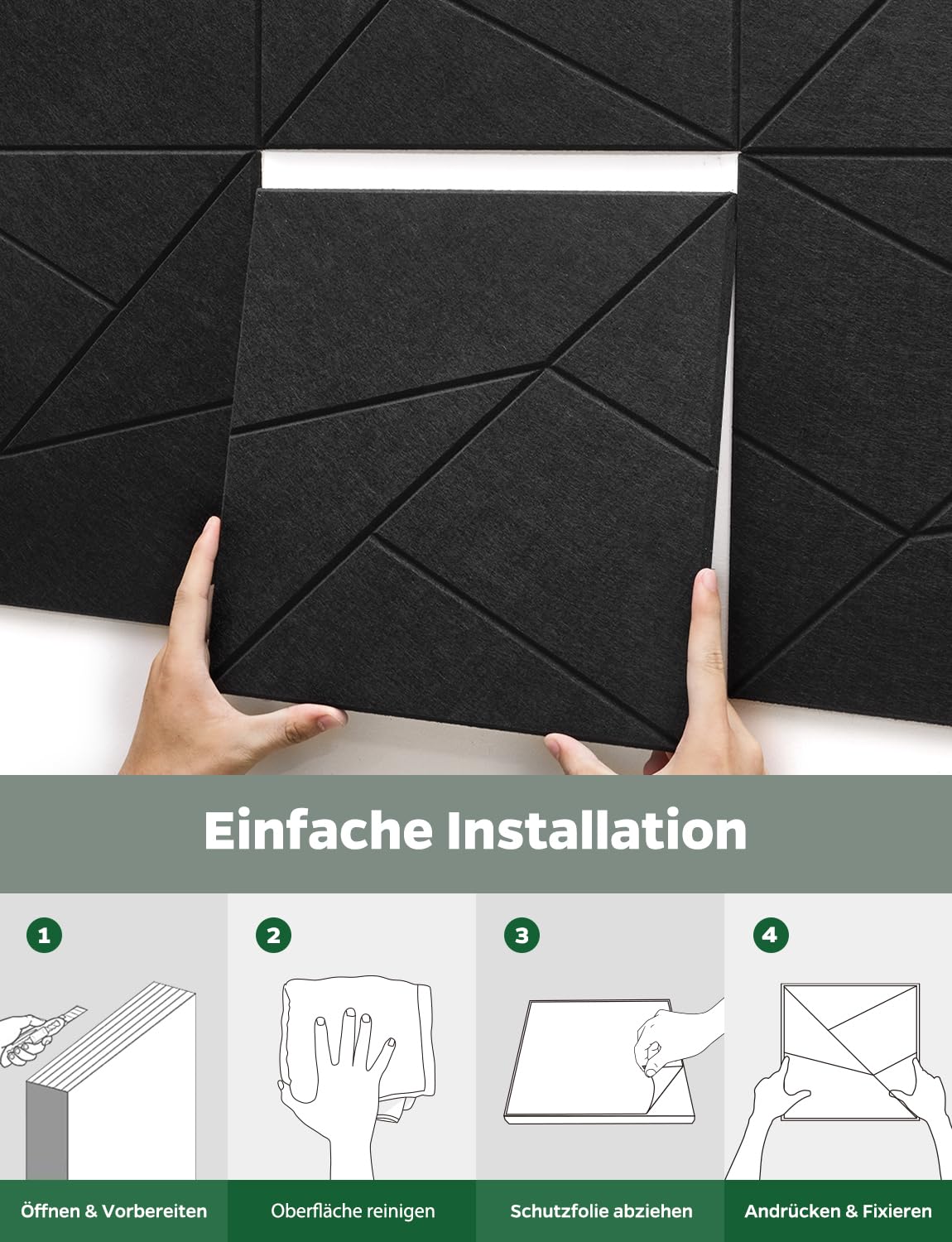 18 Stück Akustikplatten Selbstklebend, Akustik Schallabsorber Panels für Wand & Gaming Zimmer mit Liniendesign & Zuschneidbar | Acoustic Akustikplatte für Studio, Tür & Wall (Schwarz, 30x30x0,9cm)