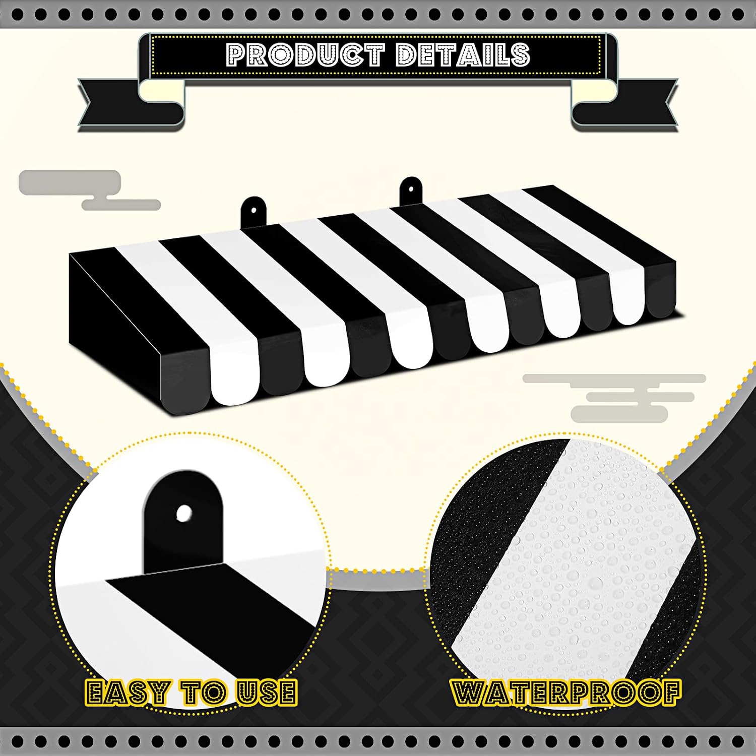 Boao 4 Pcs 3D Cardboard Awning Decor,Black and White,Striped Style image 3