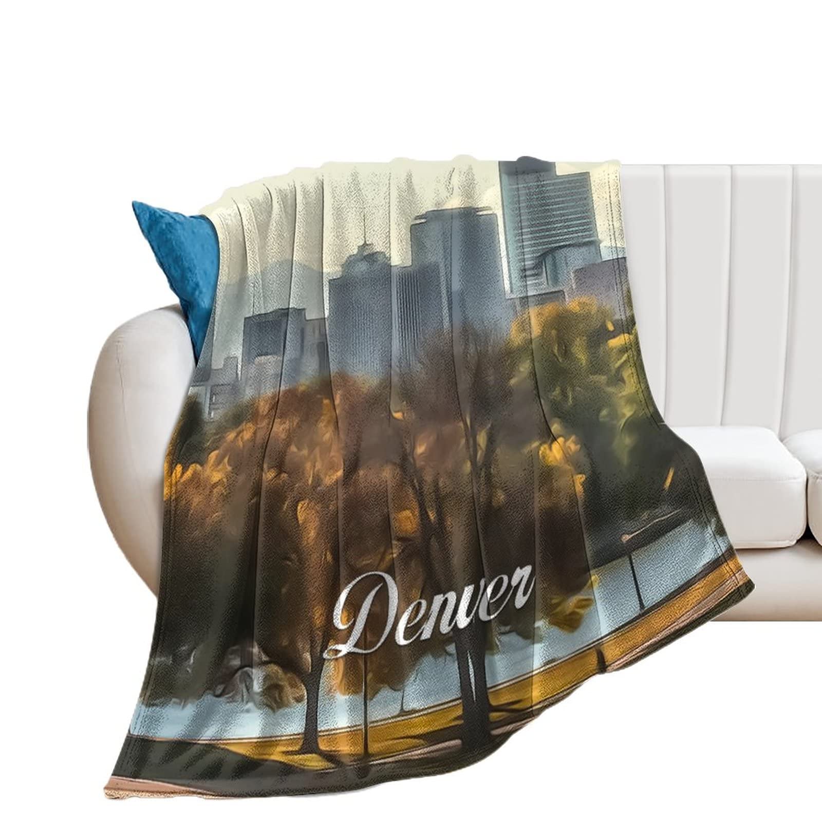 Couverture flanelle Denver 76x101 cm paysage ville pour canapé