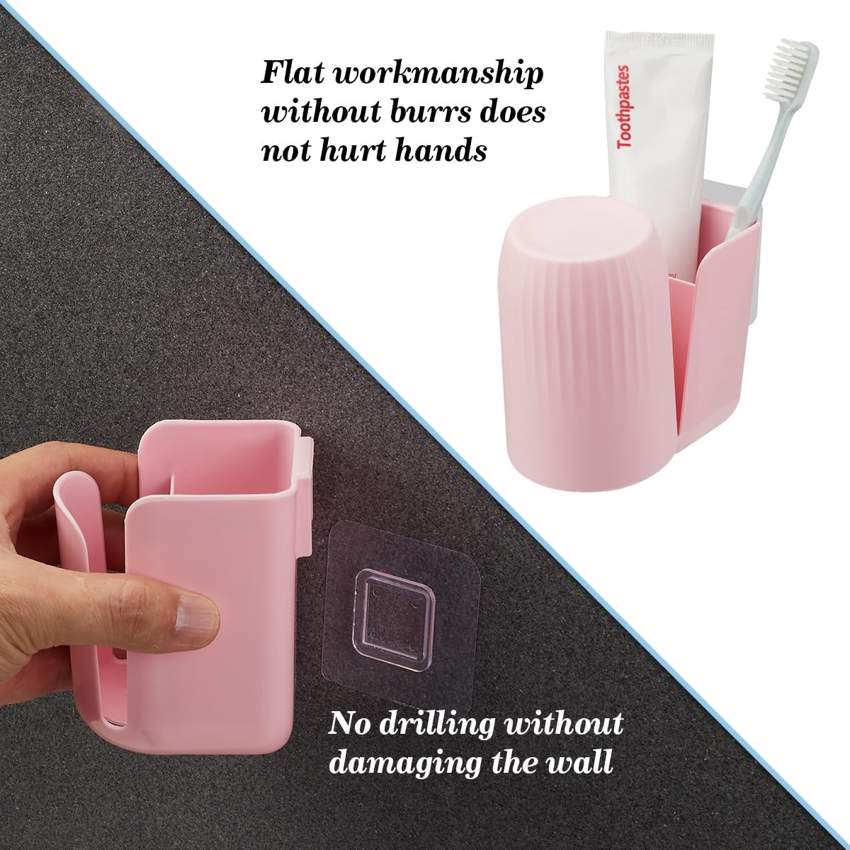 Toothbrush Holders for Bathrooms Toothbrush Holders Wall Mounted BPA-Free Tooth Brush Holder with Toothbrush Cup Drilling-Free (Pink)
