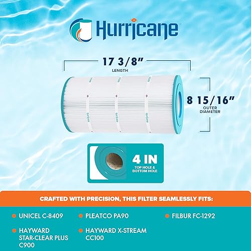 Miniatura 4 de Hurricane Filtros HF8409-01 Cartucho de filtro avanzado para piscina - Reemplazo para PA90, Unicel C-8409, Filbur FC-1292