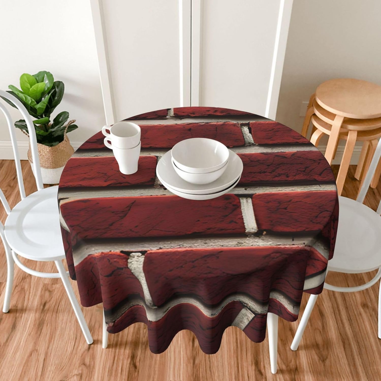 Brick Red Stone Print Wrinkle Free Dining Table Cover for Birthday Party Farmhouse Tablecloths Up to 60 x 60 Inches