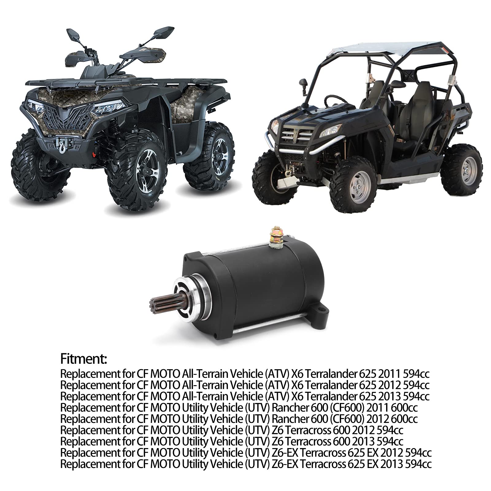Akozon Motor de arranque, 0600-091100 Reemplazo del motor de arranque de 9 dientes para CF MOTO ATV X6 Terralander 625