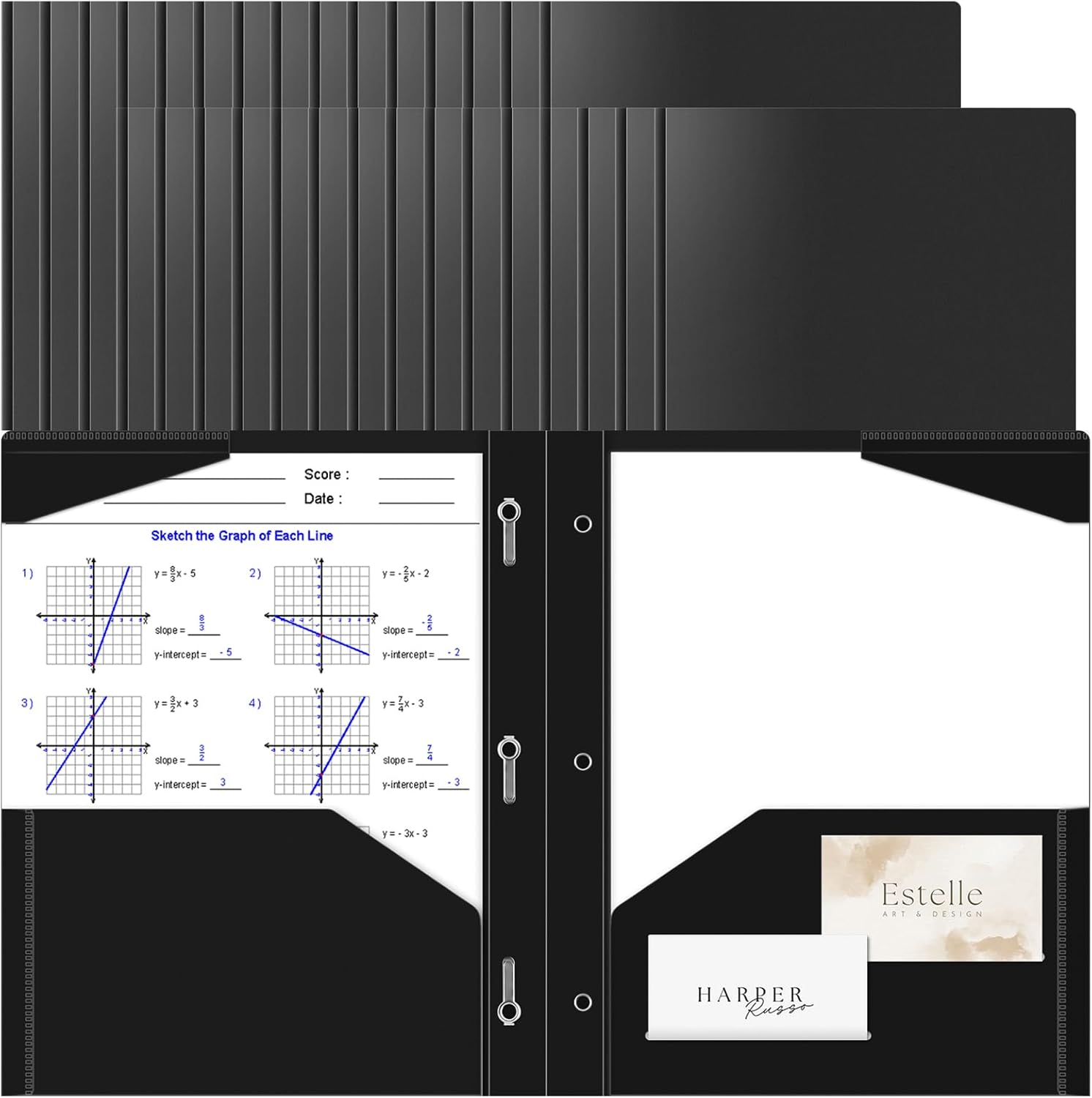 Briartw 30 Black File Folder,Heavy Duty Plastic Pocket Folder with Prongs for Letter Size Paper,2 Pockets and 3 Prongs,As Well As 2 Card Slots,Pocket Folders for Office and School Staff or Students