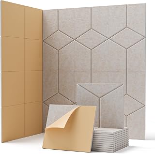 Soundsbay Akustikplatten Selbstklebend 12 Stück, Schallabsorber, Schallschutz, Schalldämmung Wand tür Decken, Akustikpaneele für Akustische Behandlung und Wanddekoration 30x26x0.9cm (Beige)