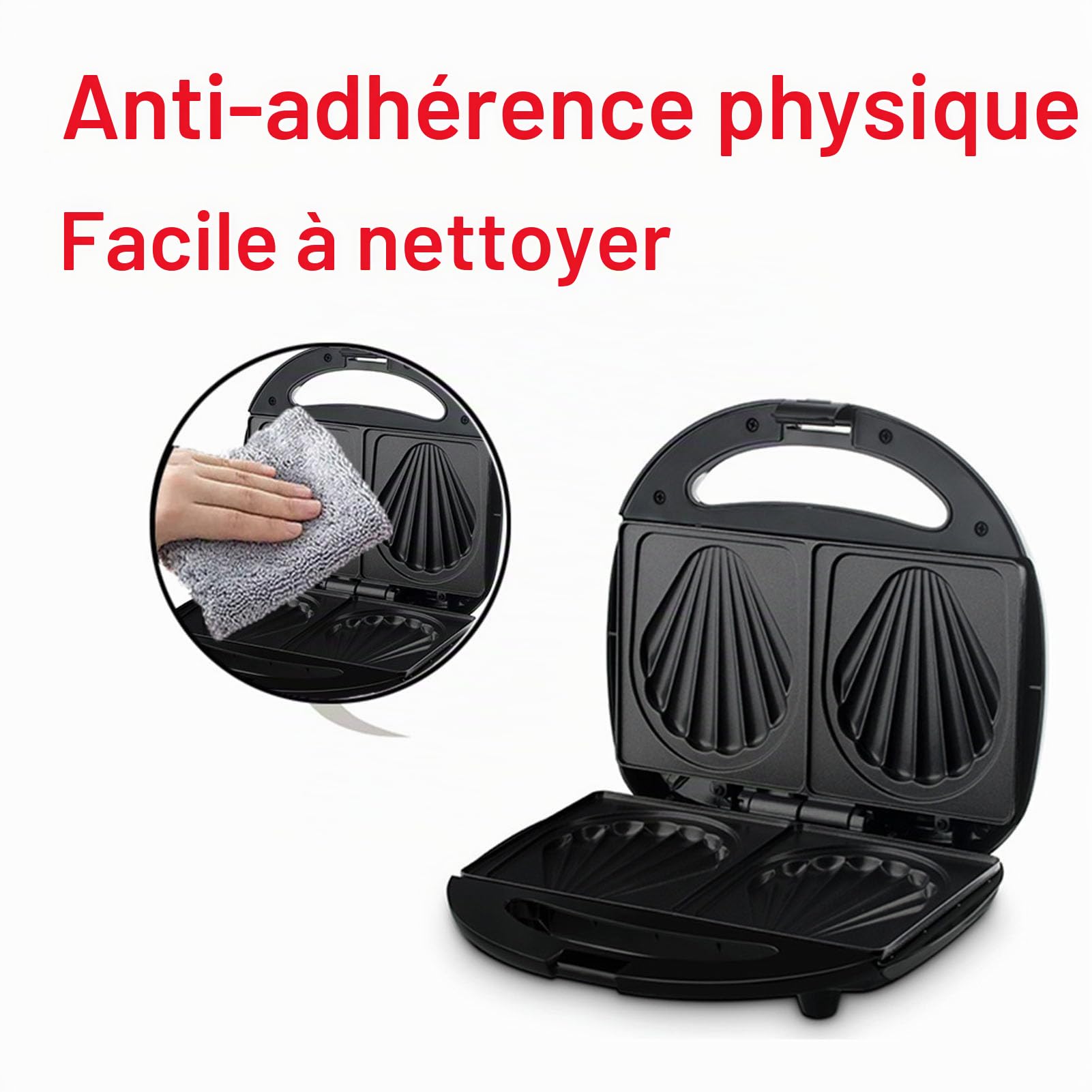 Bewinner Machine à Madeleine Double Face 850W - Faites vos Madeleines et Petits Déjeuners avec Anti-brûlure - Idéal pour Pain en Forme de Coquillage