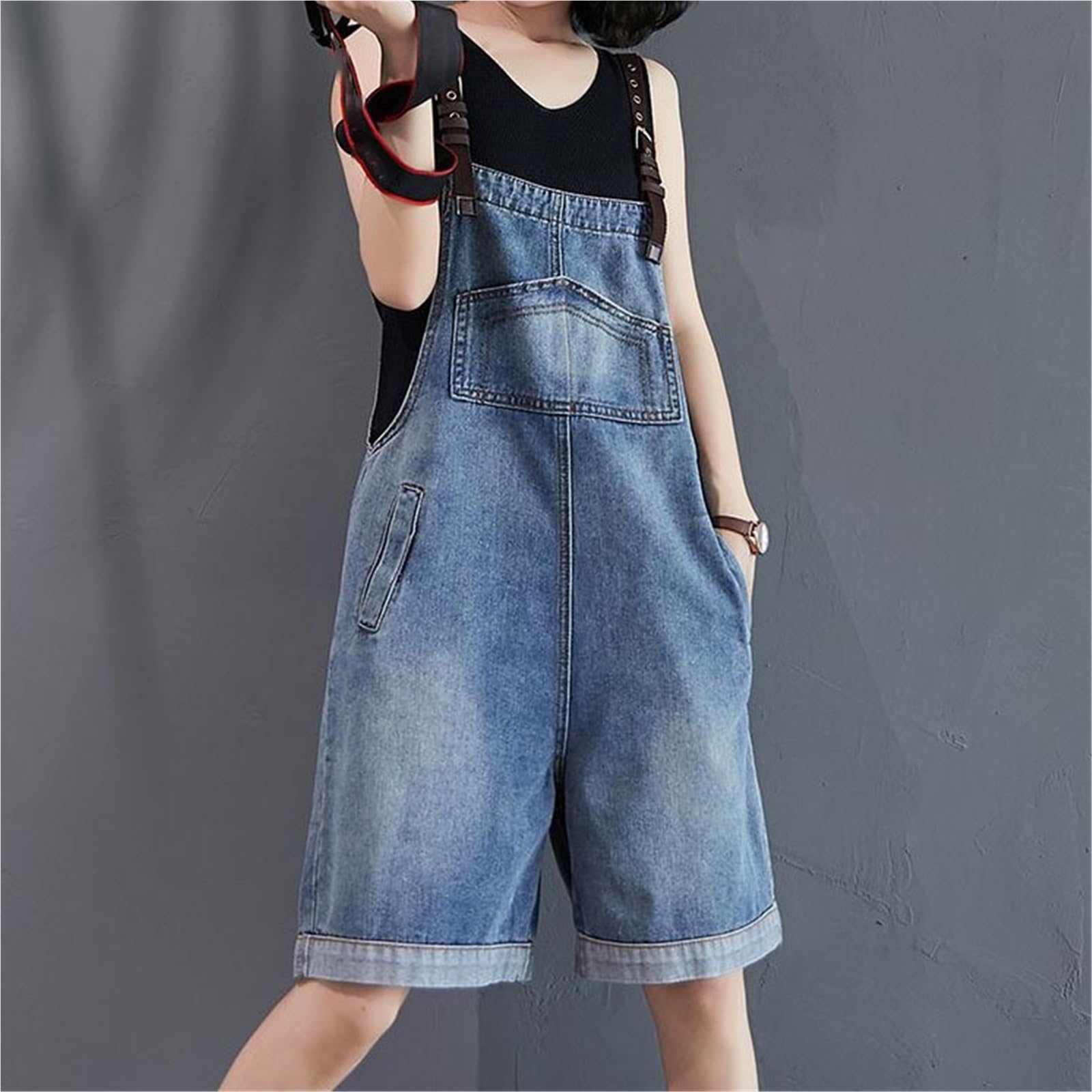 Salopette Courte en Jean pour Femme Salopette Style Boyfriend Jean Longueur Genou pour Femme Pantalon à Bretelles Réglable Short en Jean Pantalon Chaud Pantalon Cargo Court avec Poches