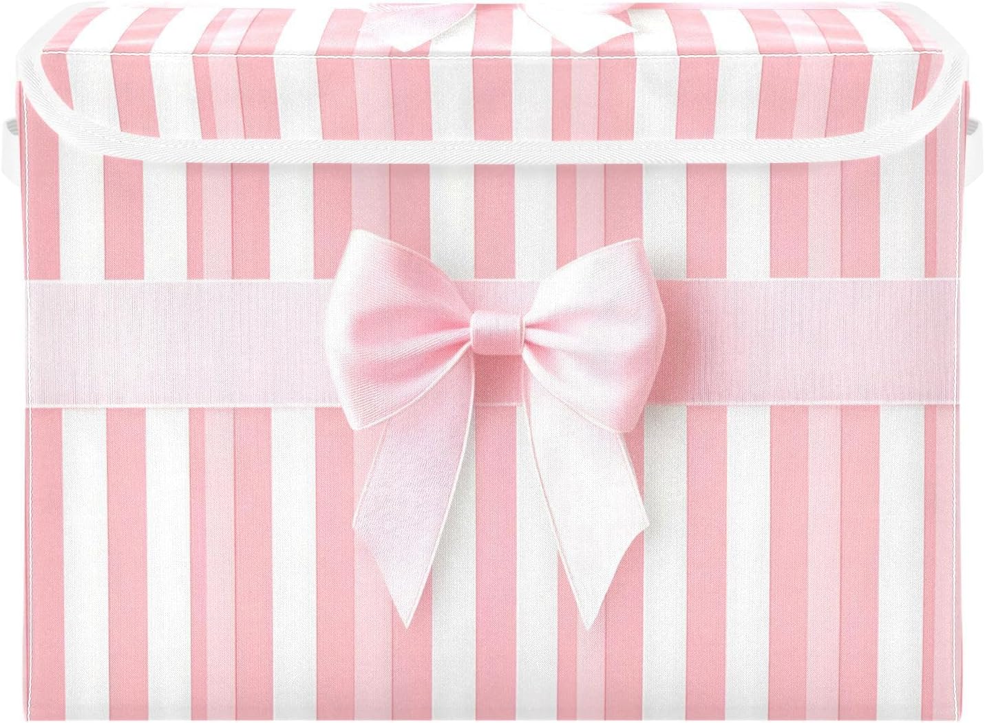 Storage Bin with Lid Pink Ribbon Bow Storage Box Basket Large Collapsible Containers Organizer Cube Bedroom Shelves Clothes Closet Handles