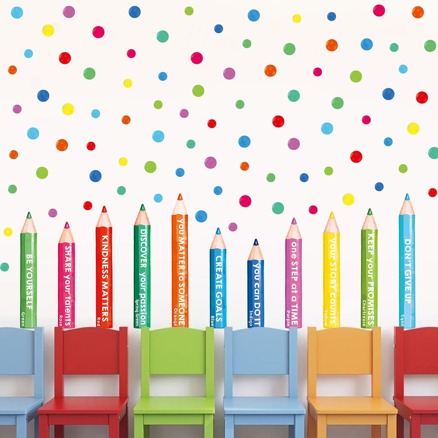 Inspirational Wall Decals, Multicolor Pencils Polka Dots Wall Stickers, Peel and Stick Motivational You Can Do It Wall Decor for Playroom Classroom Nursery Preschool Decoration image 4