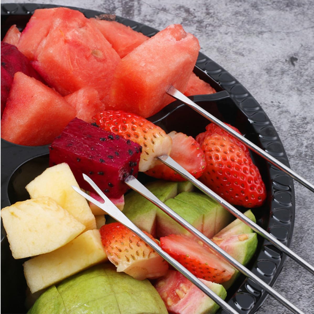 8pcs Stainless Steel Cheese Fondue Forks with Plastic Handles, Heat-resistant Multi-purpose Food Forks for Hot Pot, Outdoor Barbecue, and Kitchen Use Random Color