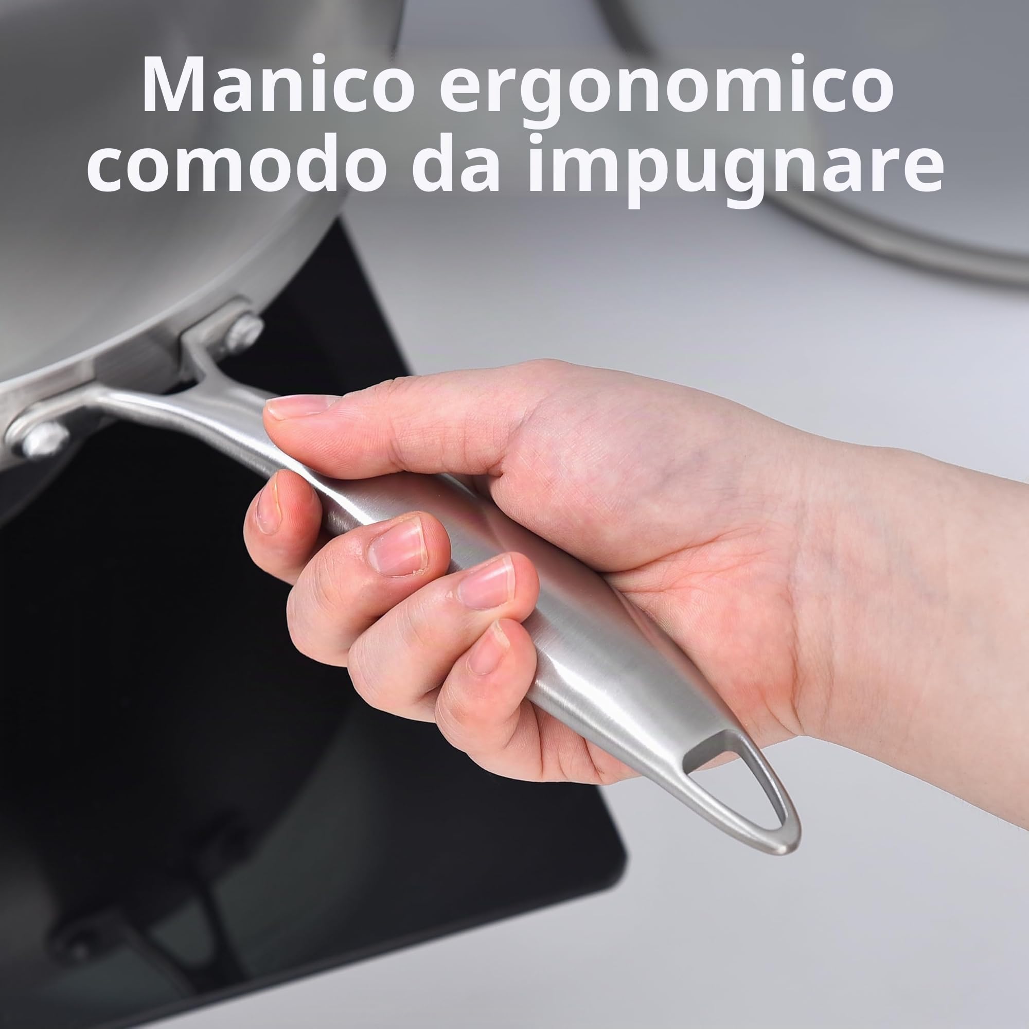 LOLYKITCH Set di 3 padelle in acciaio inox a tre strati da 21,5 a 25,4 - 30,5 cm, set di pentole a induzione, adatte per forno e lavastoviglie, manico rivettato