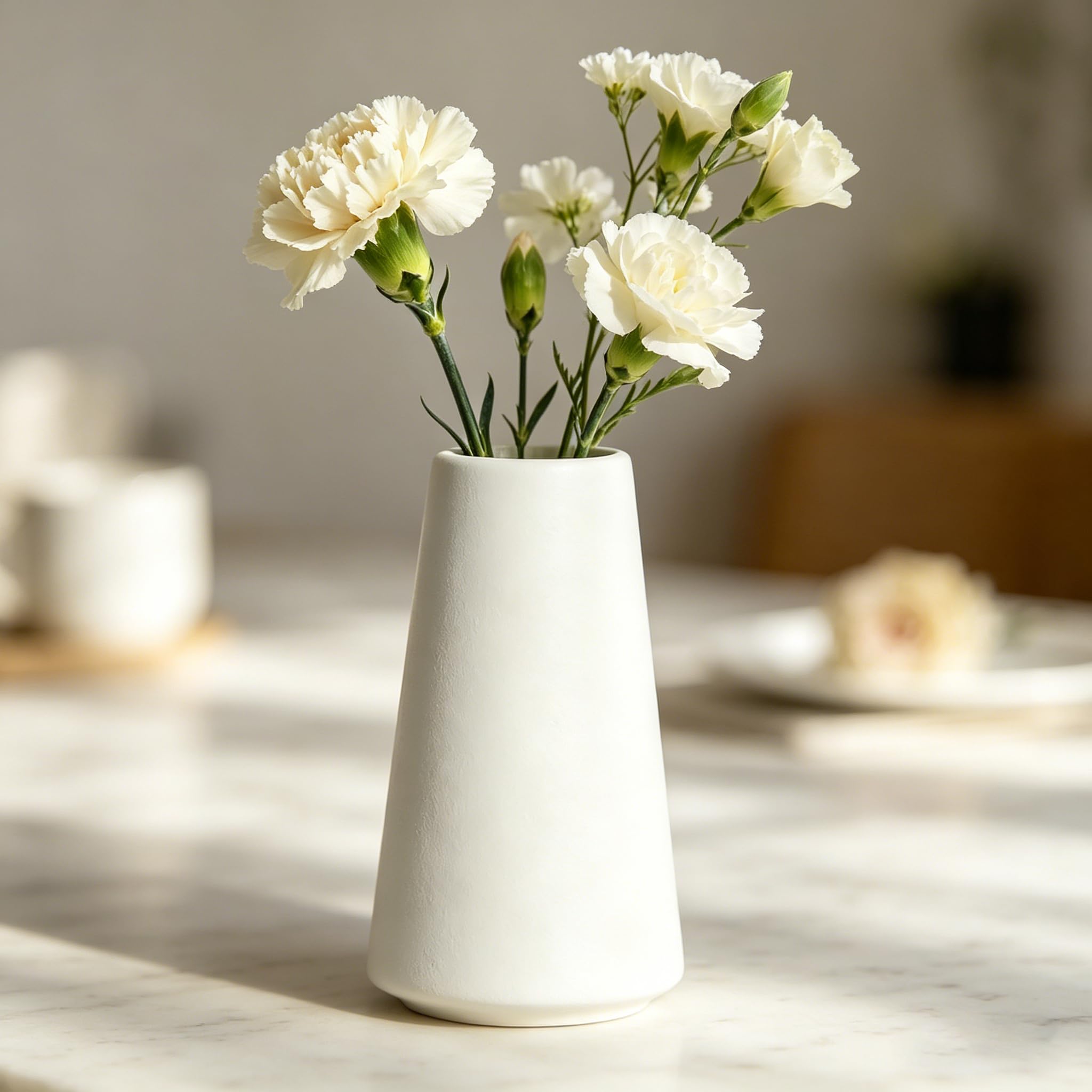 Jarrón de cerámica blanco de 4,5 x 14,3 cm minimalista para mesa de comedor