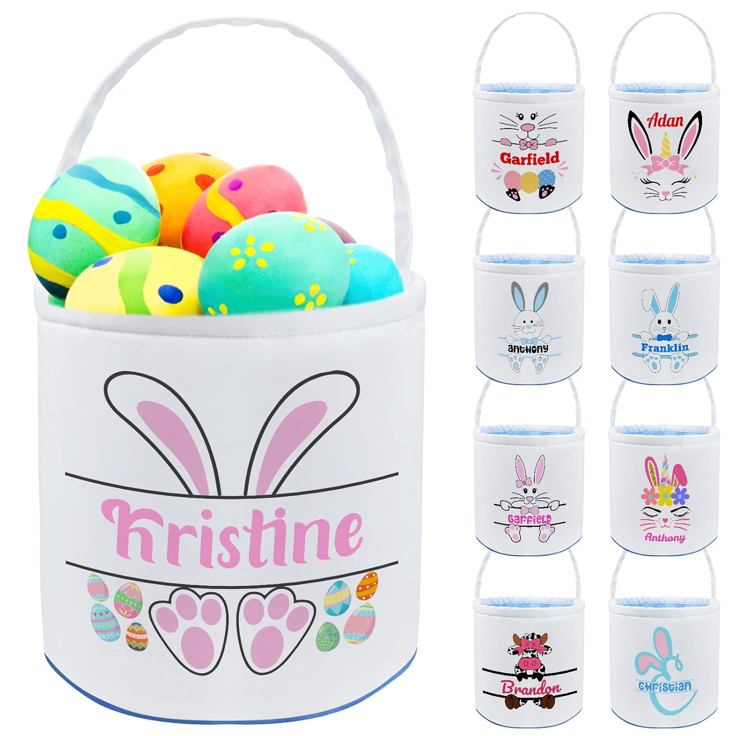 Personalized Buny Easter Basket with Name Custom Canvas