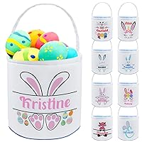 Vista 11 de Cesta de Pascua personalizada con nombre, bolsas de lona personalizadas para niños, cestas de Pascua para bebés, niños y niñas, color rosa