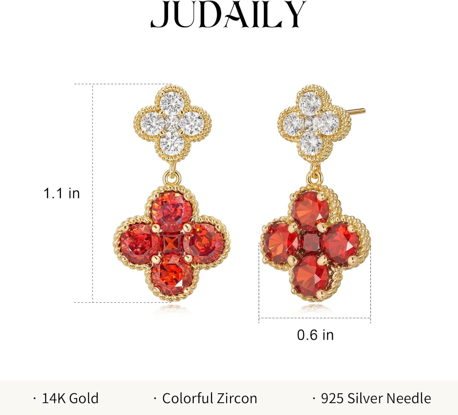 14K Gold Plated Double Plum Blossom Dangle Birthstone Four Leaf Clover Stud Earrings for Women, Hypoallergenic Drop Trendy Dainty Gold Earrings Birthday Gifts - Image 3