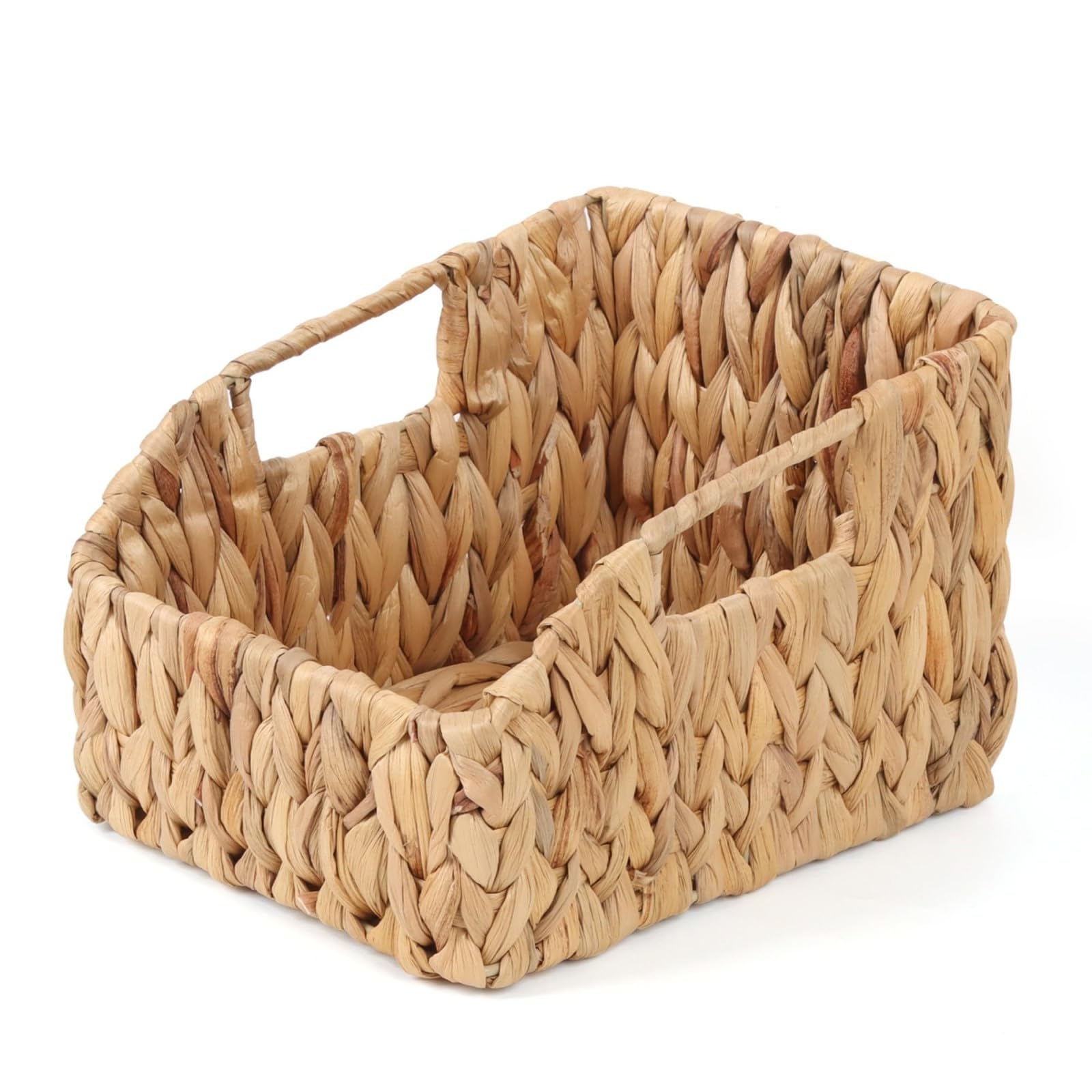 ZEPFJHE Sturdy Water Hyacinth Woven Basket with Wooden Handle Multipurpose Storage Solution for Toy Books and Blankets Natural Interlaced Storage Basket