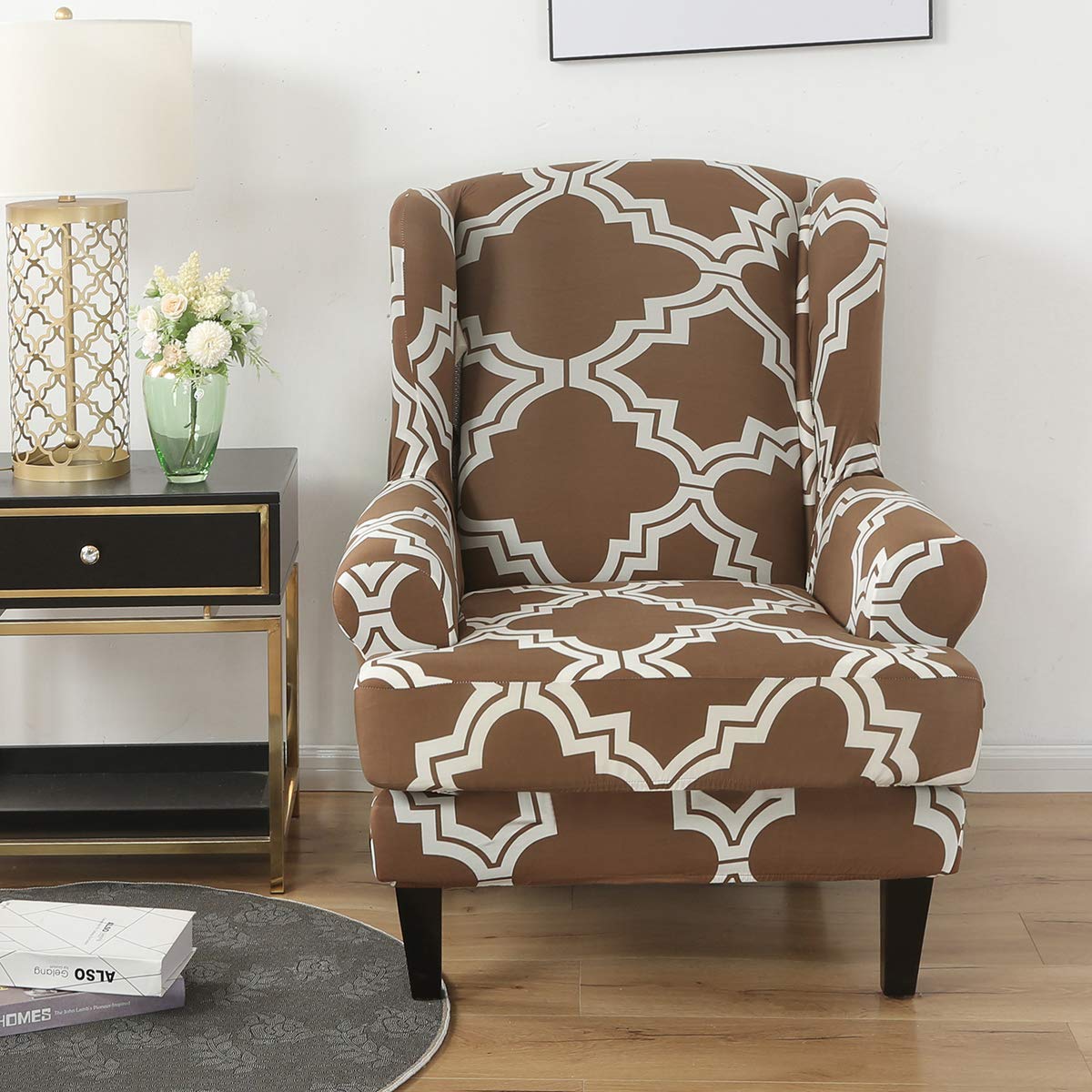 TOPCHANCES Wingback Chair Slipcover,2 Piece Stretch Slipcovers with Cushion Cover for Wingback Chairs,Wingback Chair Covers Sofa Cover for Living Room