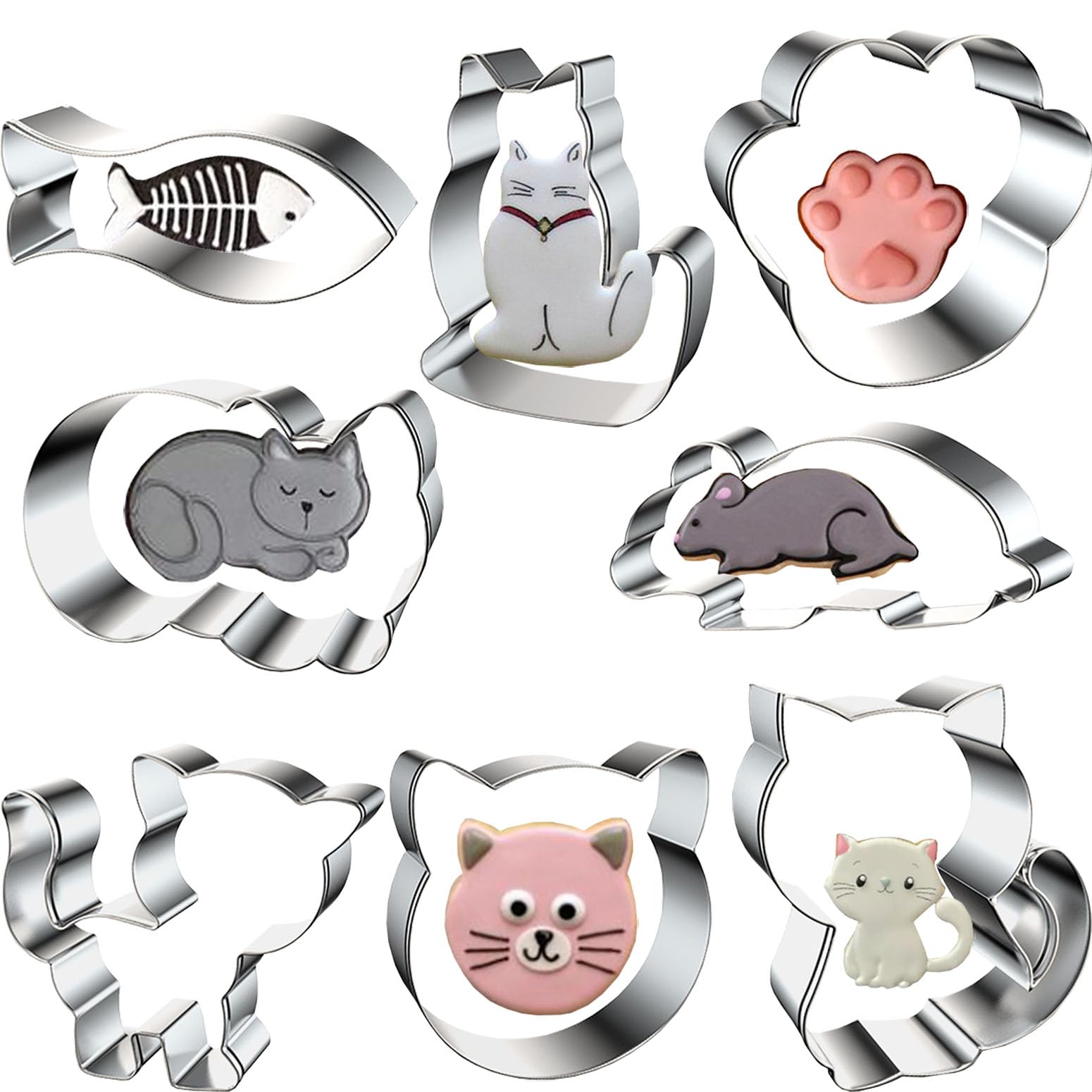 8 Stück Keksausstecher Katze, Ausstechformen Pfote Plätzchen Ausstecher Edelstahl Ausstechform Gesicht Cat Cookie Cutter Für Plätzchen Kuchen Deko