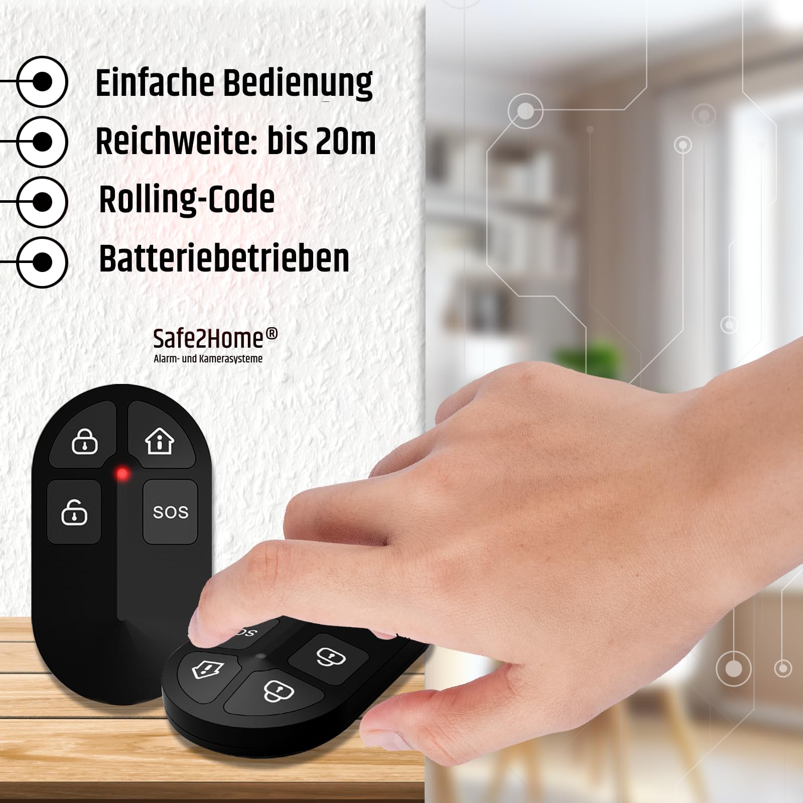 Safe2Home hochwertige Fernbedienung für Funk Alarmanlage Serie SP310 Safe2Home (Nicht SP110 /SP210) - mit Rolling Code - LTE Alarmsystem für Haus