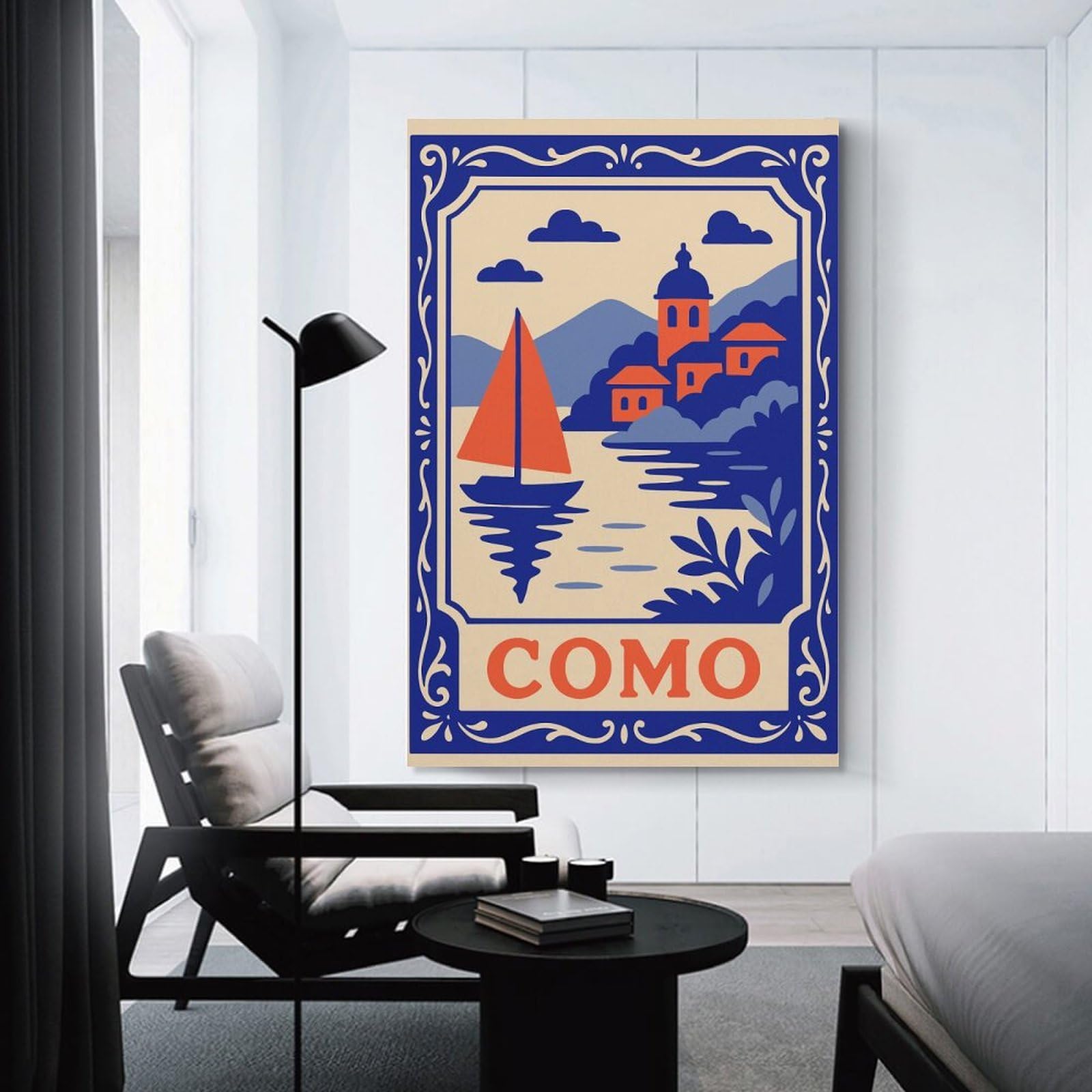 Junmoney Como Travel Room Decor Wall Art 24x36inch(60x90cm), for Corridors, Hallways Or Apartment Entries, Decorative Wall Art for Narrow Spaces