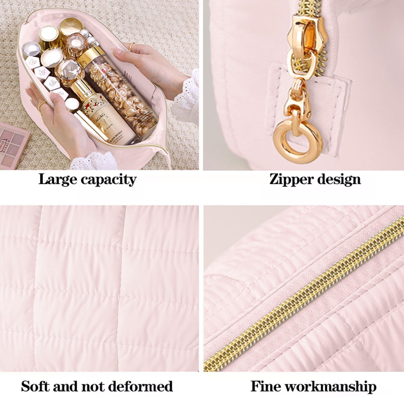 LJCZKA Large Portable Makeup Bag Capacity Puffy Lightweight Large Wide-Open Travel Bag Organizer Bag,Travel Pouch for Travel Essentials Toiletries Accessories Brushes (Pink) - Image 3