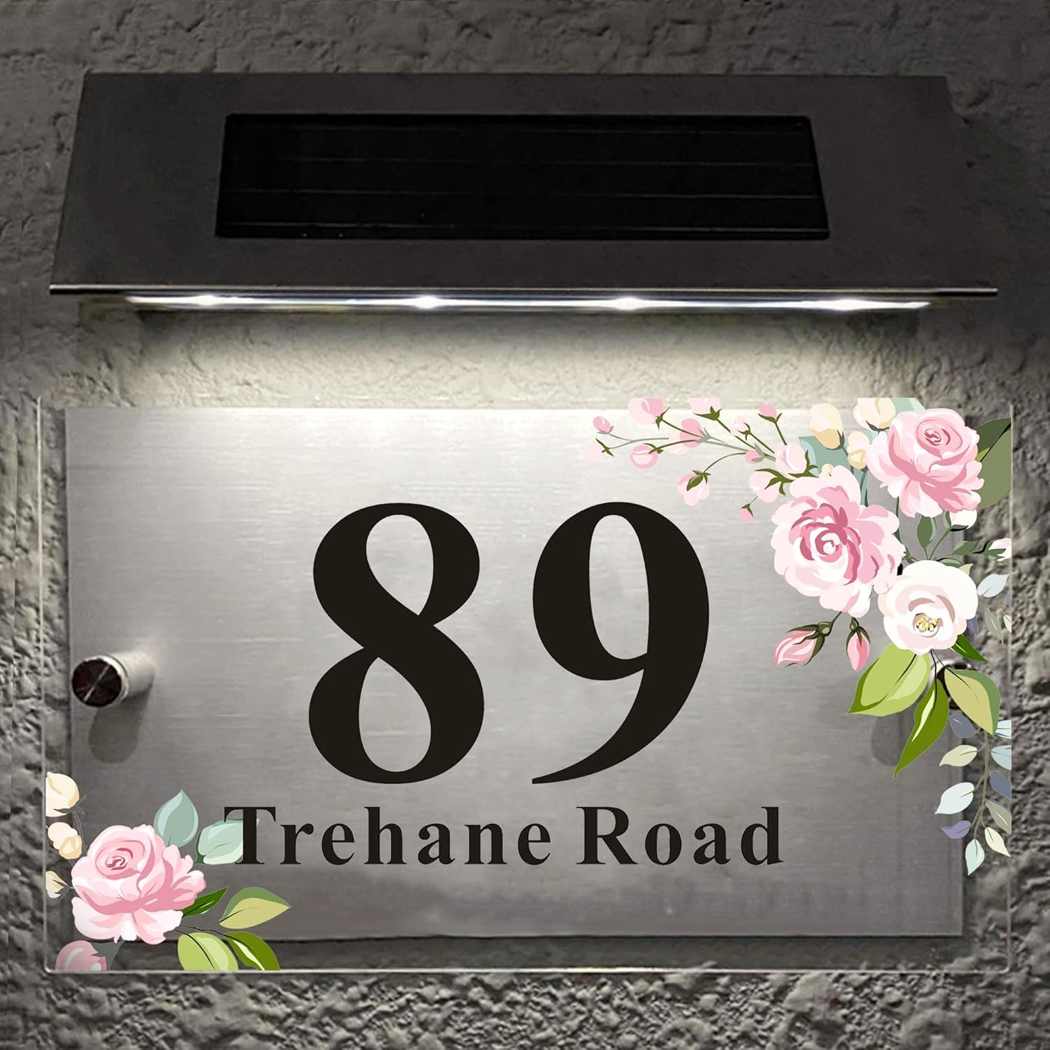 Personalised House Numbers Plaques Road Plate Plaque Door Numbers Street Name House Sign Address Signs Glass Effect Acrylic for Wall & Door Modern Signs Outside Decor(Design 5, Solar House Number-1)