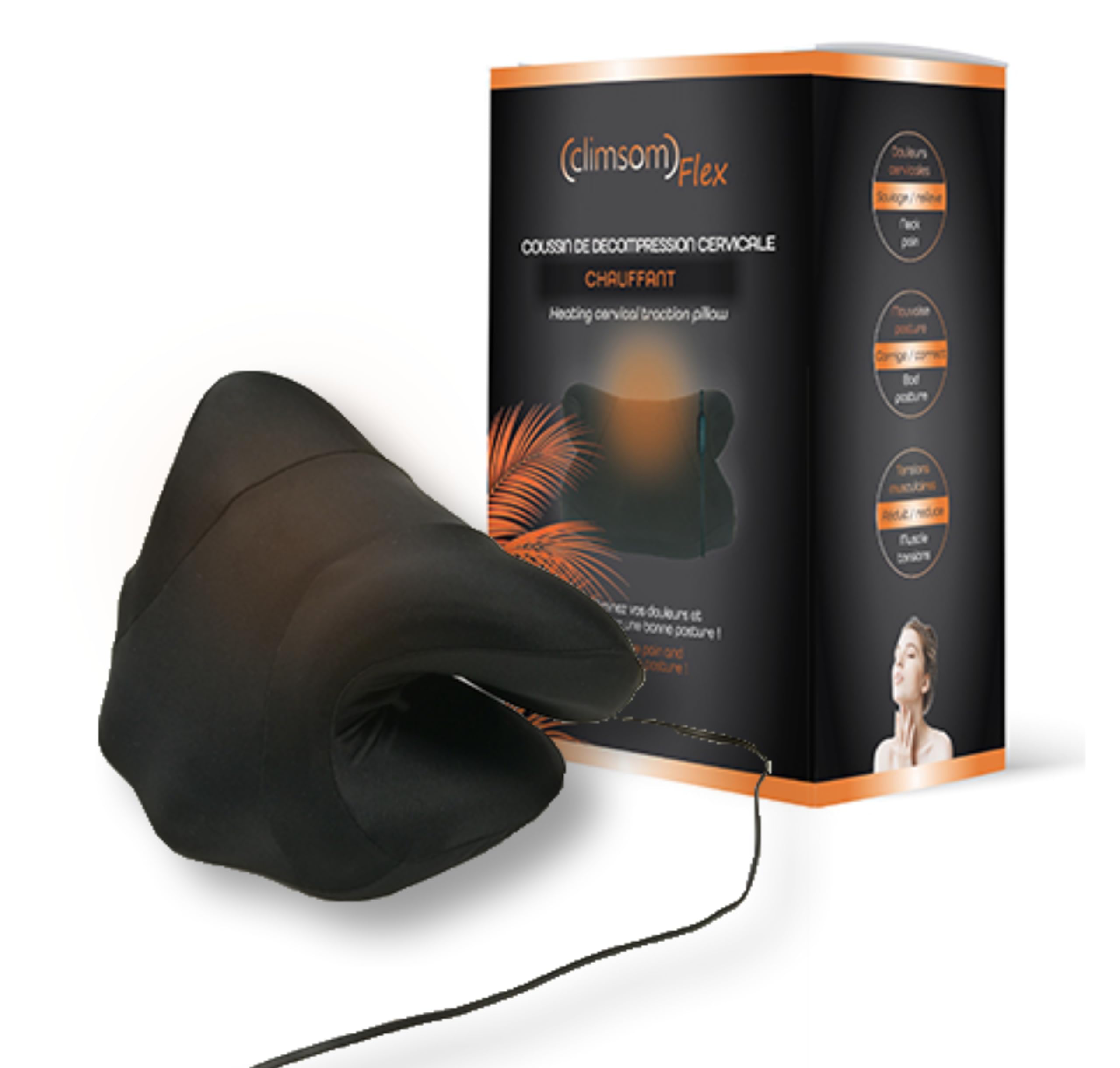 CLIMSOM FLEX - Podgrzewana poduszka na szyjkę macicy, Relax Neck z wyjmowanym i zintegrowanym pokrowcem grzewczym, 3 poziomy temperatury, w zestawie kabel USB i adapter wtyczki