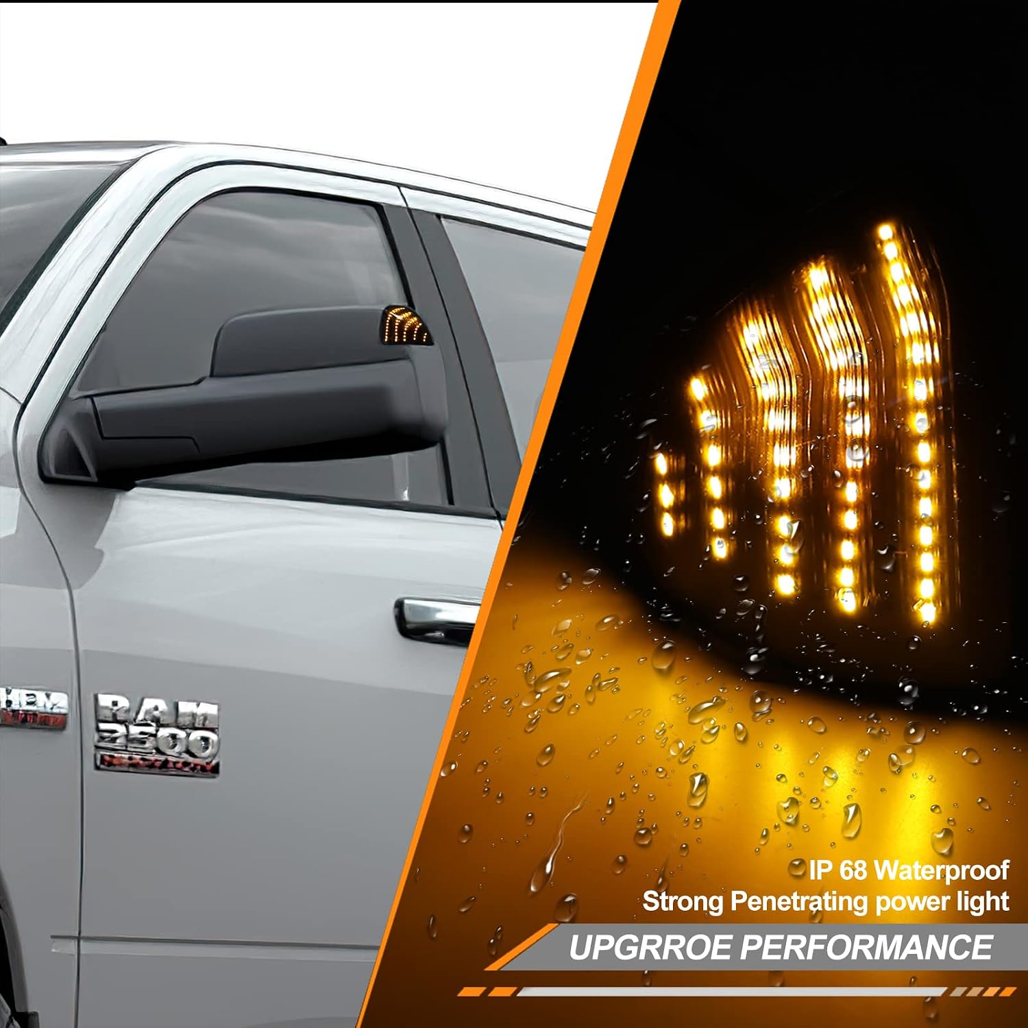 Dynamic LED Side Mirror Turn Signal Light Left & Right Rear View Lamps Smoked Cover Lens for 68302828AA 68302829AA Compatible with 2010-2018 Dodge Ram 1500 2500 3500 4500 5500, Pack of 2