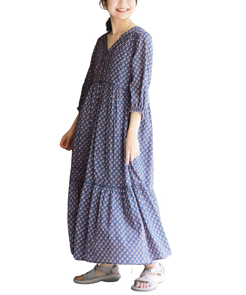美品♪【SLOB IENA】コットンボイルVネックティアードワンピース SLOBE IENA（スローブイエナ）の「コットンボイルVネック