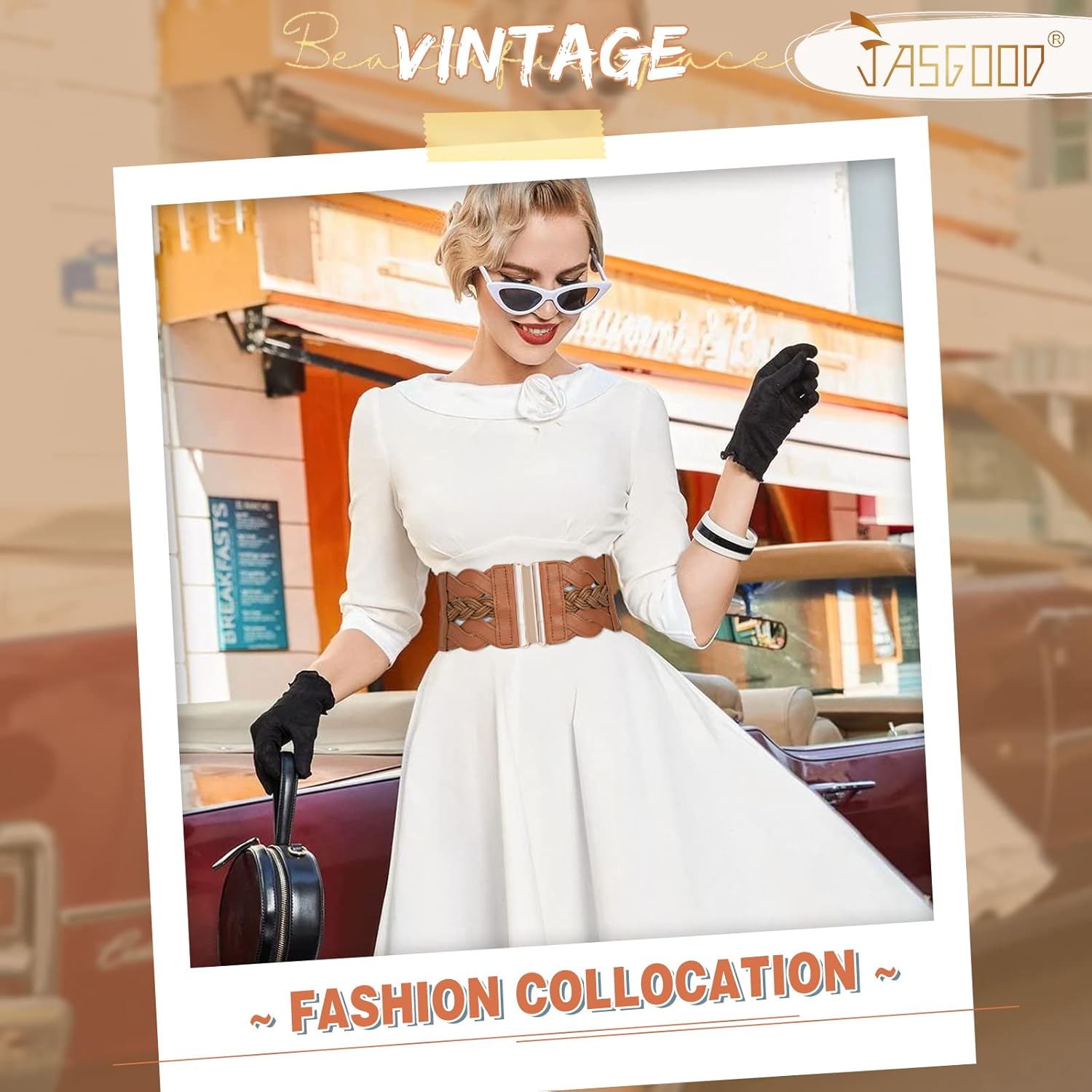 JASGOOD Women Elastic Vintage Wide Waist Belt Stretchy Retro Waist Belt for Dress - Image 4