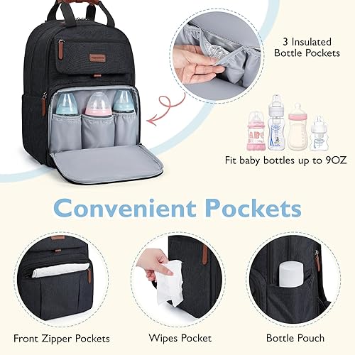 Miniatura 4 de mommore Exatra - Bolsa de pañales grande para 2 niñosgemelos con cambiador para viajes al aire libre, 1-negro, Grande, Mochila para pañales de viaje