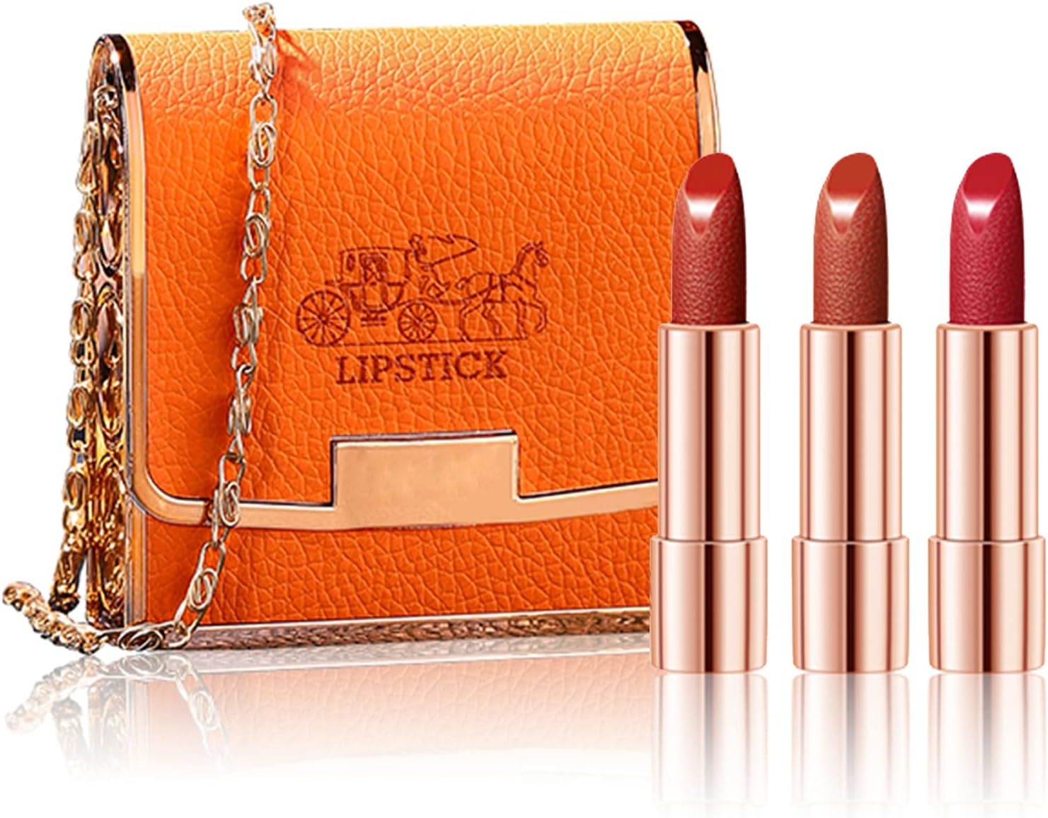 Matte Lipstick Set 3 Colors Lip Stick with Orange Chain Bag Package