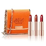 Matte Lipstick Set 3 Colors Lip Stick with Sliver Chain Bag Package Velvet Lip stick Set Waterproof Non-Stick Cup Long Lasting Retractable Red Lipstick Set 3.5gx3 Pcs