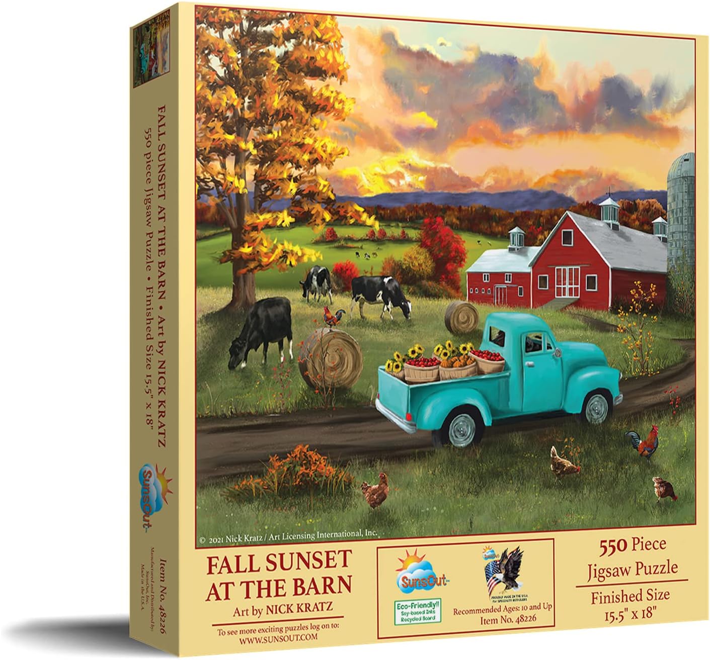 SUNSOUT INC - Fall Sunset at the Barn - 500 pc Jigsaw Puzzle by Artist: Nick Kratz - Finished Size 15.5" x 18" - MPN# 48226