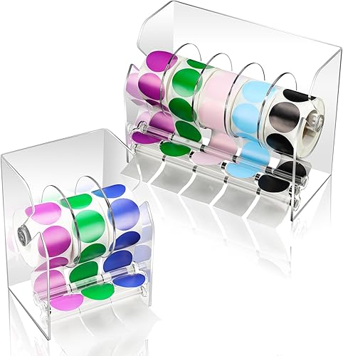 Geosar 2 unidades de dispensador de calcomanías acrílicas ajustables de 3 o 6 discos, dispensador de etiquetas, soporte para rollo de calcomanías,