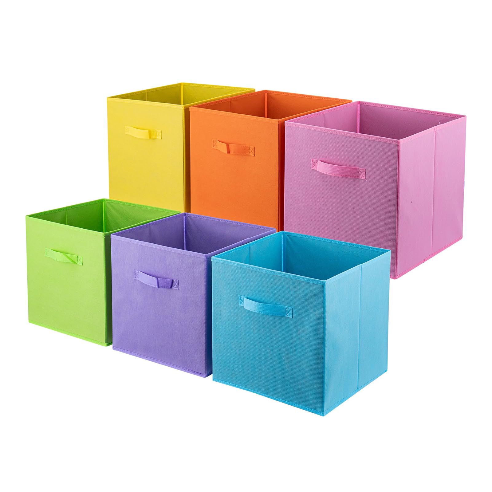 LN COZY CORNER Set of 6 Foldable Cube Storage Boxes Fabric Organizer Bins with Handles for Home Office Kids Room Closet and Shelves (Multicolor, 33x33x34cm)