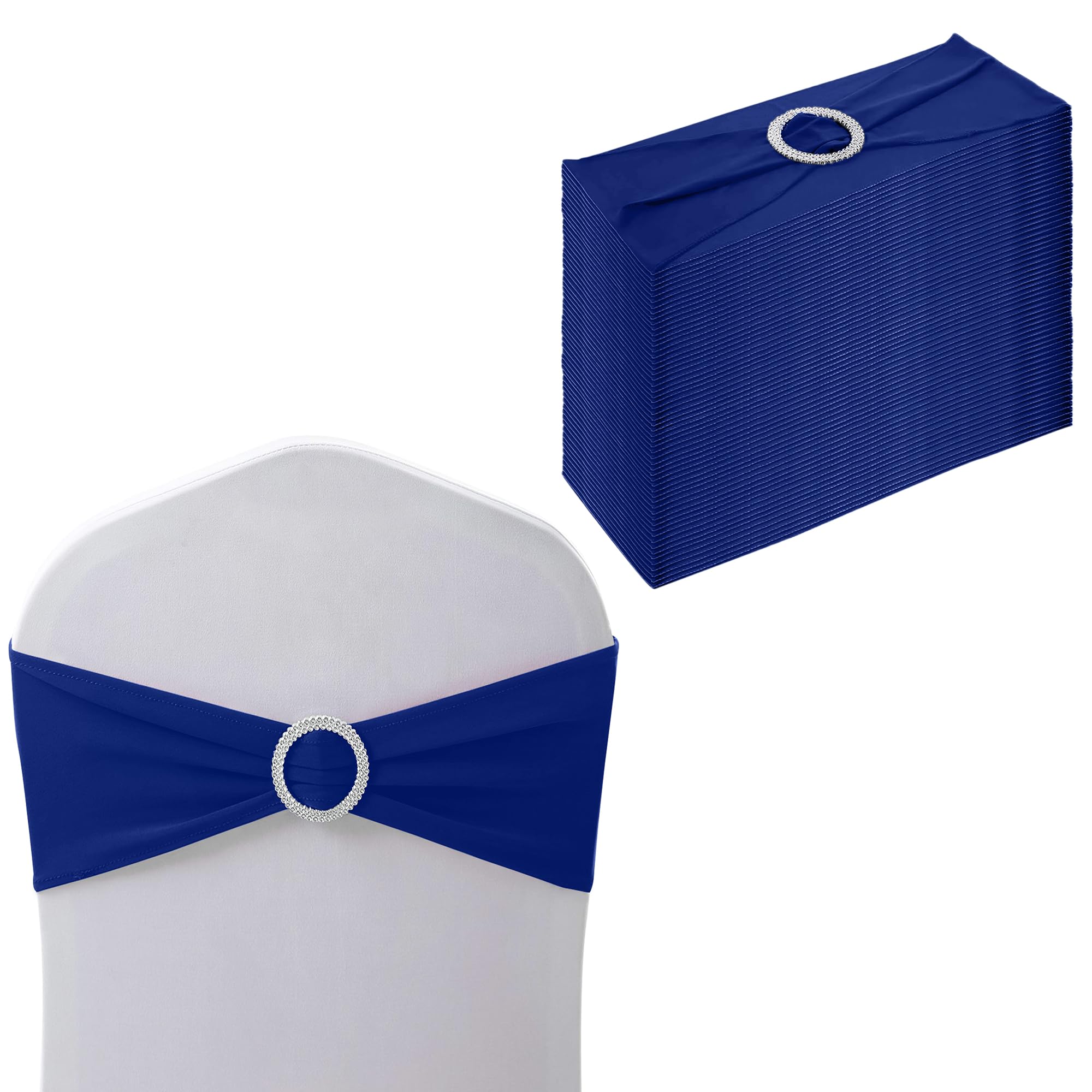 WedDecor Stretch Chair Bands Plain Spandex Band with Slider Buckle for Wedding Party Chair Decoration, Events Supplies, Formal Meeting, Royal Blue, 13 x 6 Inches, 50pcs