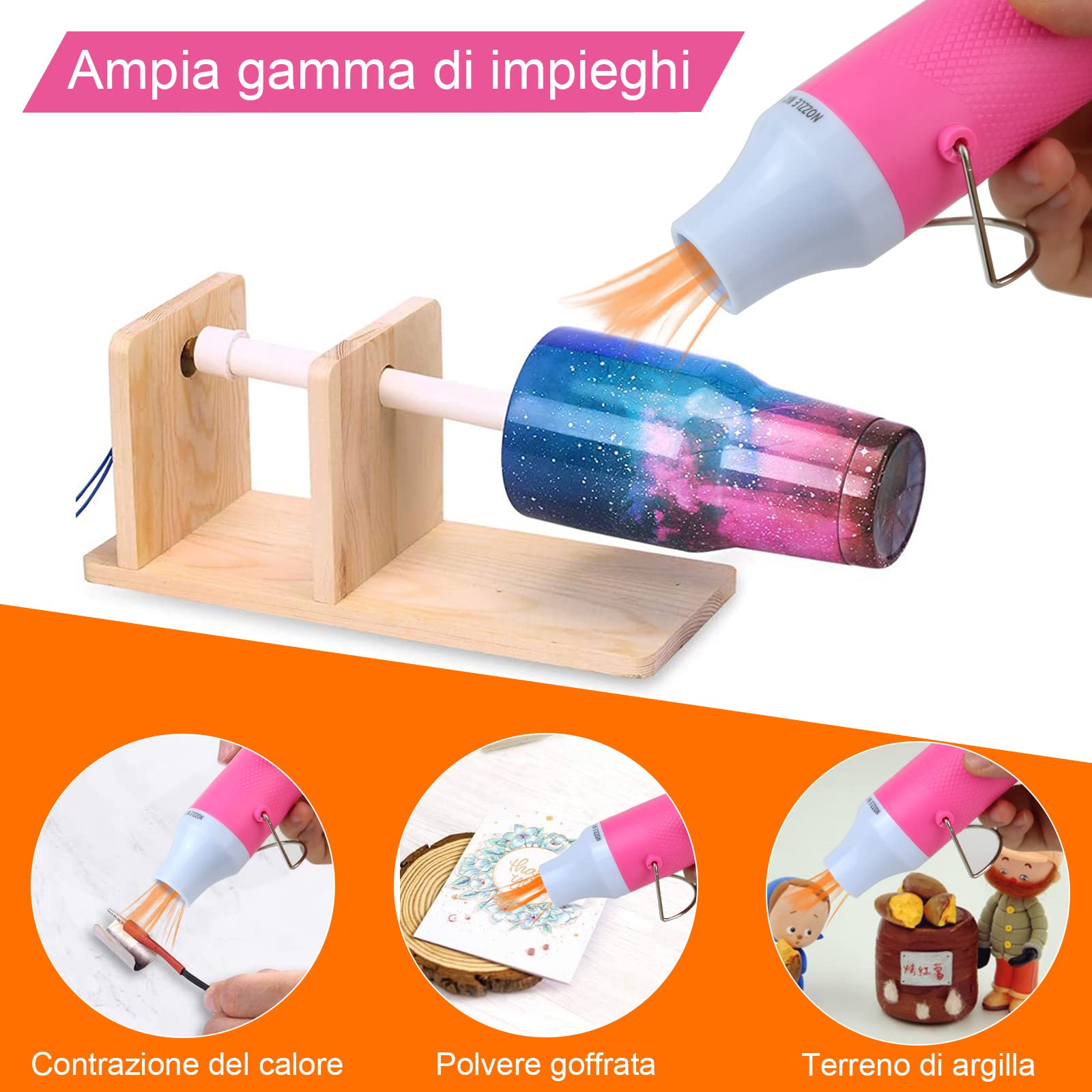 Pistola Termica,Pistola Aria Calda Professionale 300W,Pistola Termica Elettrica Portatile,per Goffratura Artigianale,Tubi Termorestringenti,Asciugatura Vernice,Argilla,Timbri in Gomma（Rosa）