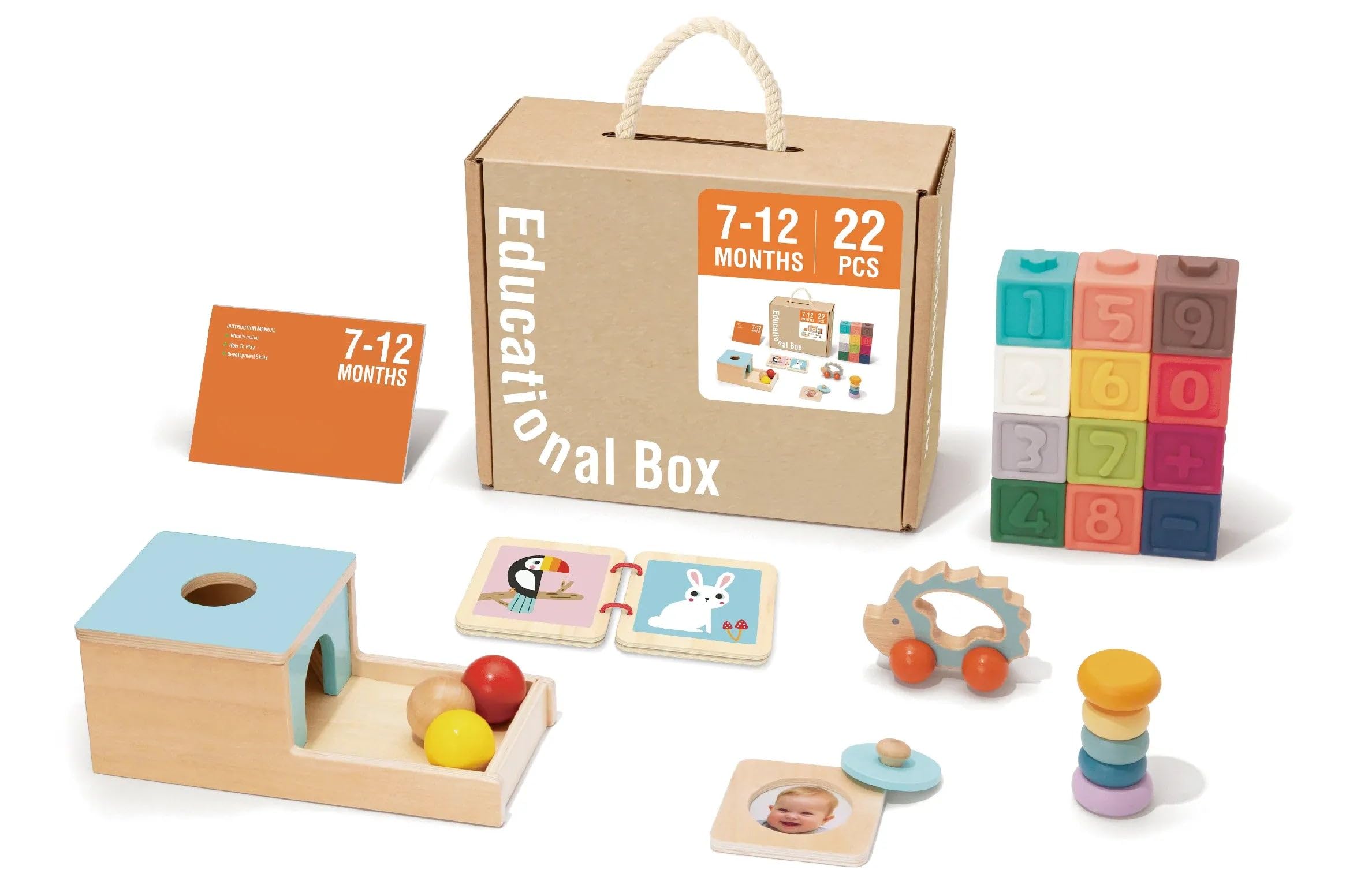 Tooky Toy Toy Box - drewno FSC - 22-częściowy drewniany zestaw do zabawy - 6+ miesięcy do 1 roku - zabawki edukacyjne i Montessori - prezent dla dziecka - prezent na pobyt