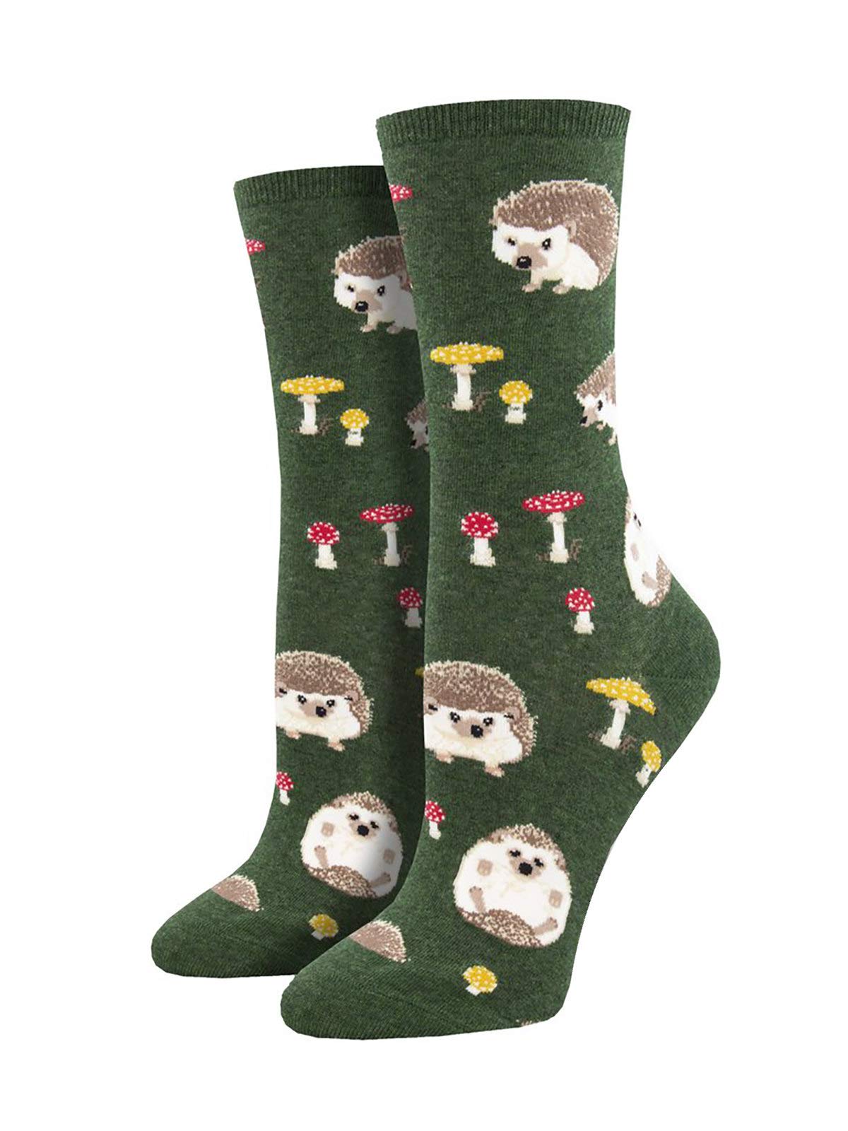Socksmith Women's Slow Poke Hedgehog desin fun Crew Socks - green - One Size
